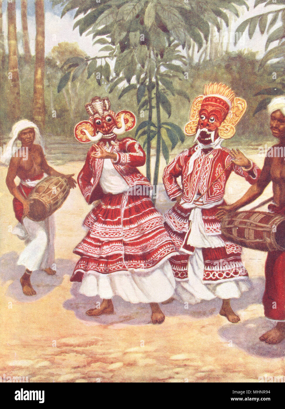 Lo SRI LANKA. Lo Sri Lanka. Il singalese Devil-ballerini; maschere di legno; demoni 1900 stampare Foto Stock