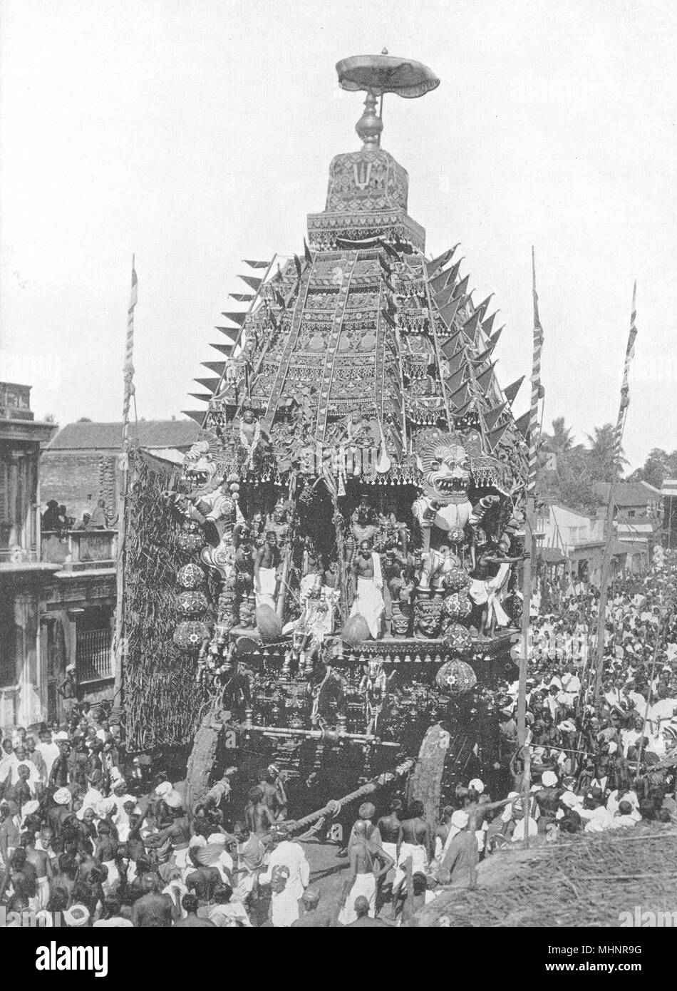 INDIA. India meridionale. Un tempio auto, Mylapore; 1900 antica immagine di stampa Foto Stock