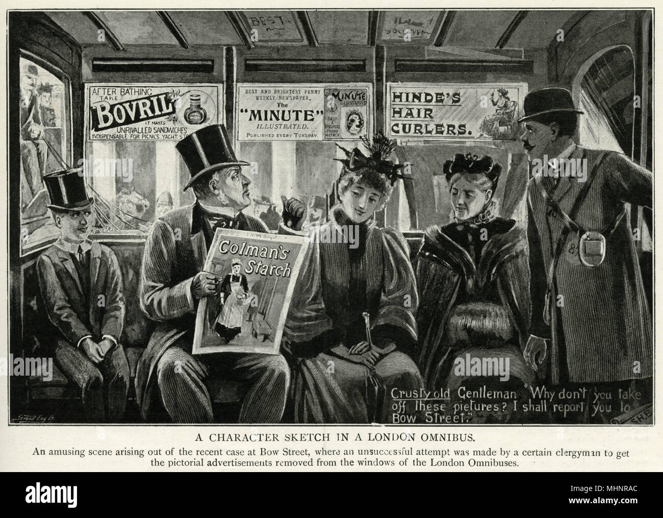 Manifesti pubblicitari su London Omnibus 1896 Foto Stock