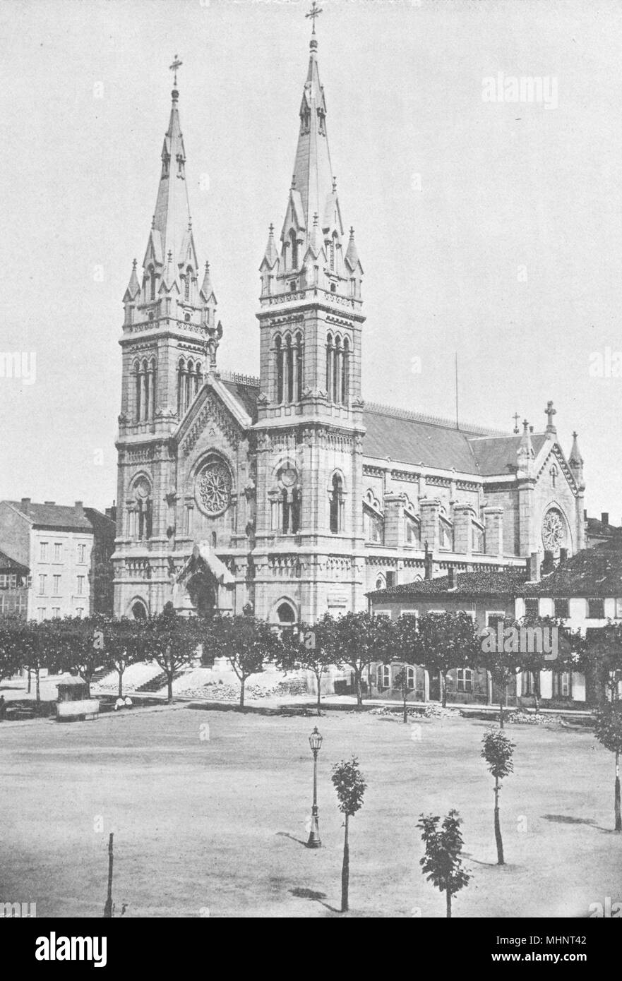 RHÔNE-ALPES. St-CHAMOND. Église Notre- Dame 1895 antica immagine di stampa Foto Stock