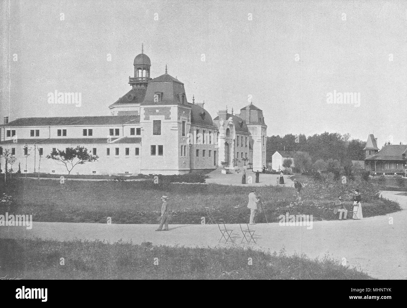 Il Giura. Lons-le- Saulnier. Etablissement Thermal 1895 antica immagine di stampa Foto Stock