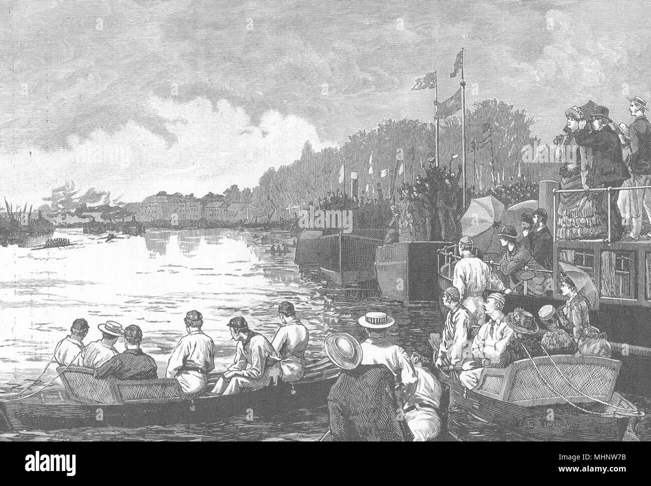 Londra. L'Università barca- Race 1901 antica vintage delle immagini di stampa Foto Stock