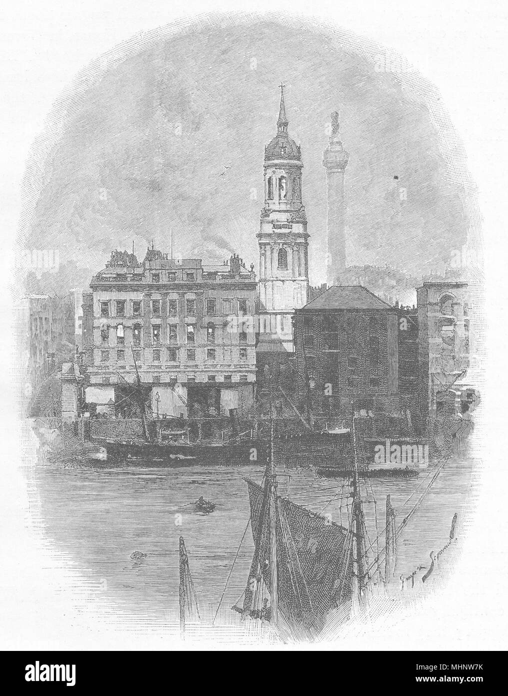 Londra. San Magno la chiesa e il monumento 1901 antica immagine di stampa Foto Stock