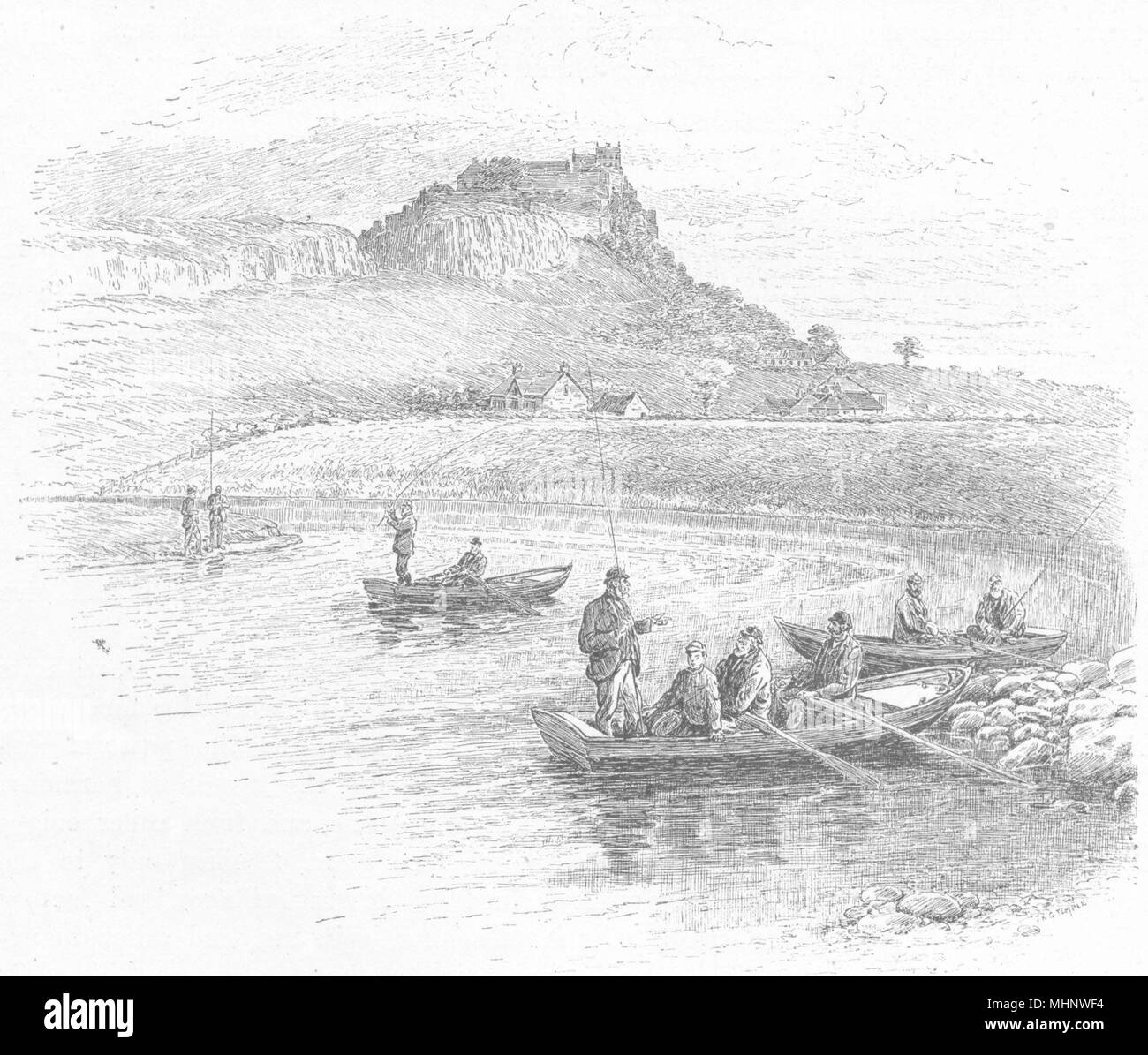 La Scozia. Salmone pesca- vicino a Stirling 1901 antica vintage delle immagini di stampa Foto Stock