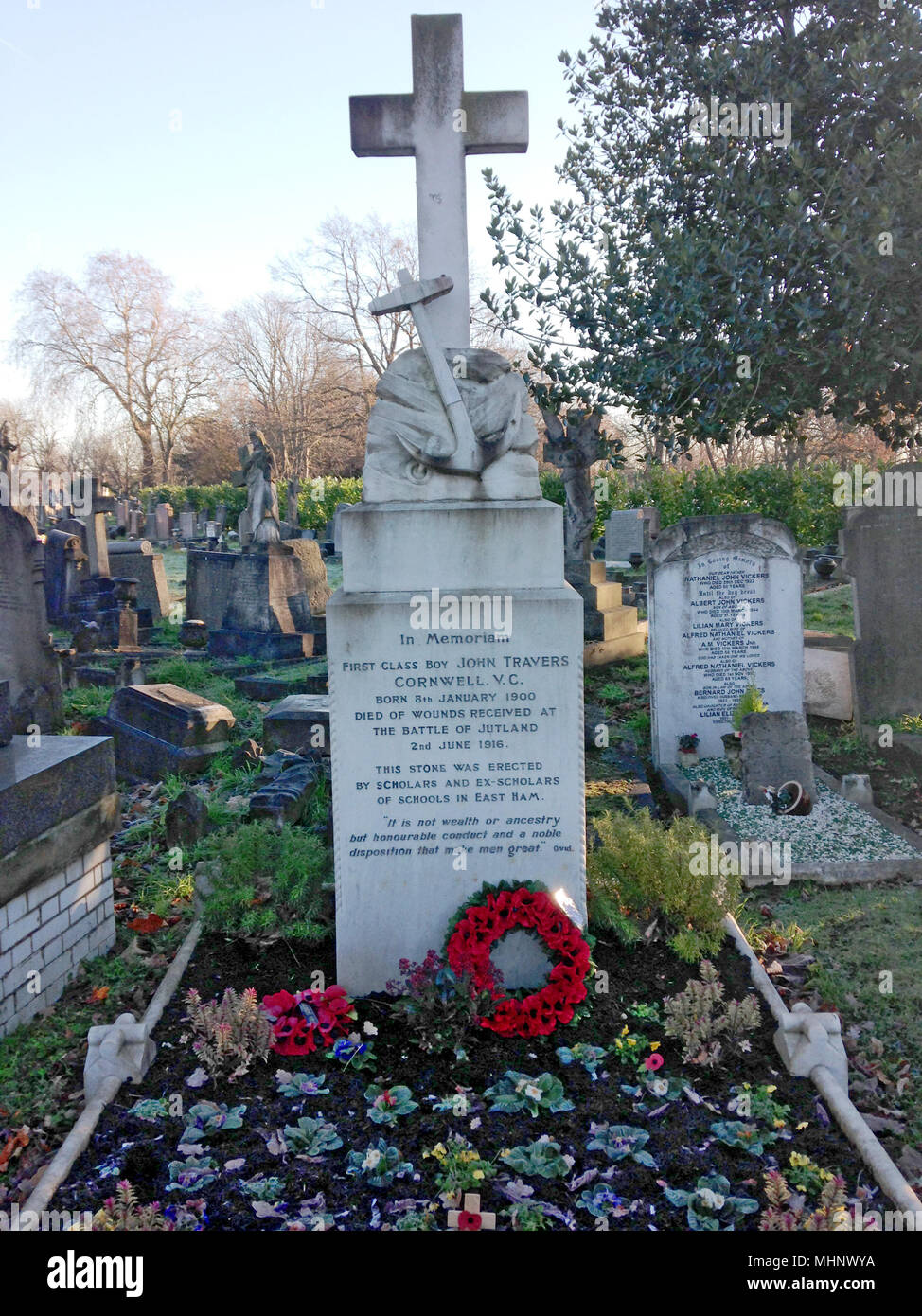 La tomba di Jack Cornwell - Manor Park Cemetery Foto Stock