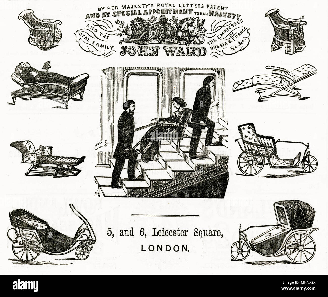 John Ward, da Sua Maestà la Royal lettere di brevetto e da speciali appuntamento a Sua Maestà, una selezione di sedie non valido. Data: circa 1870s Foto Stock