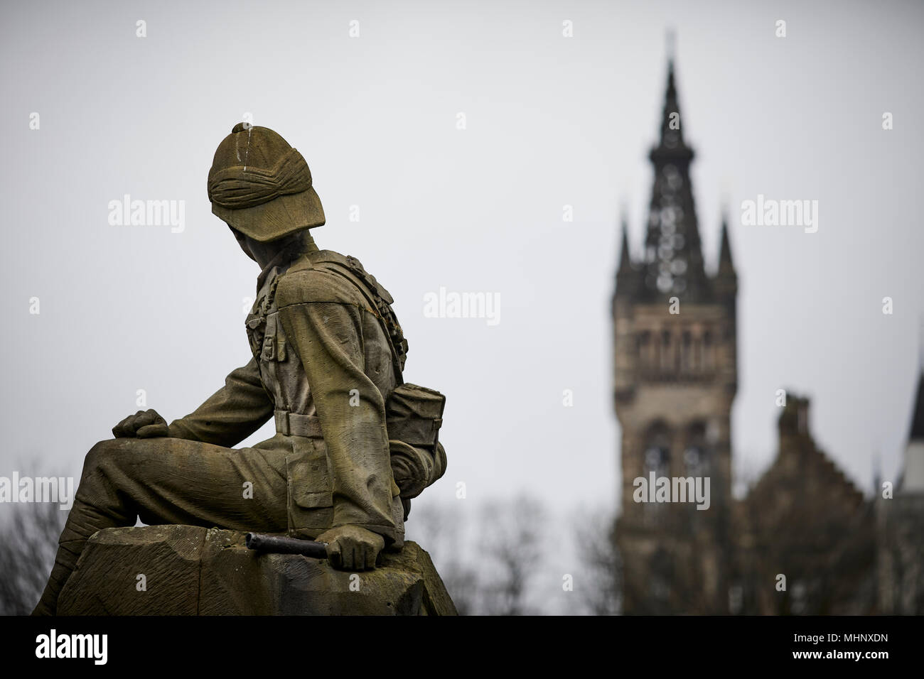 Glasgow in Scozia, memoriale di Highland Light Infantry, Kelvingrove Park Foto Stock