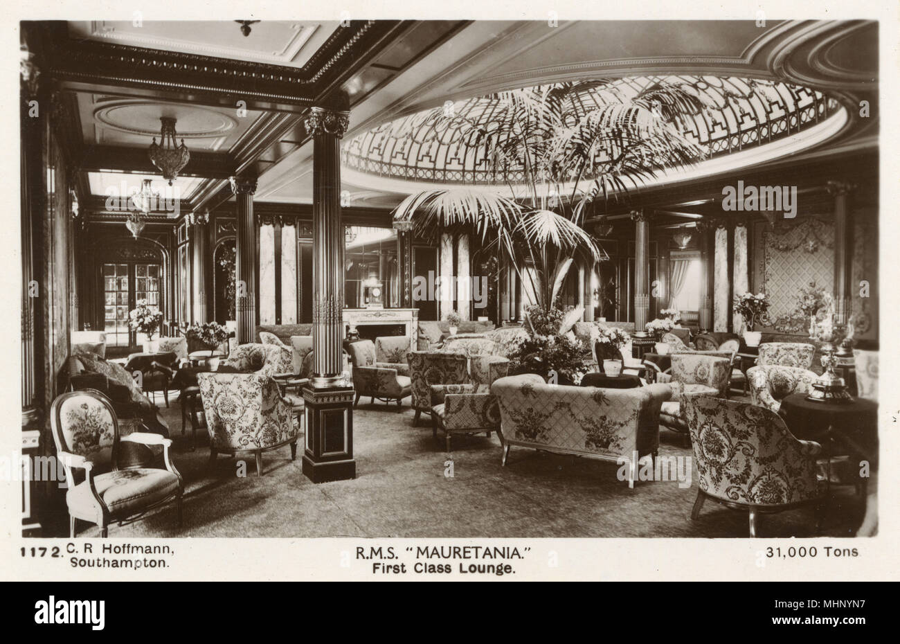 RMS Mauritania, First Class Lounge Data: circa 1910s Foto Stock