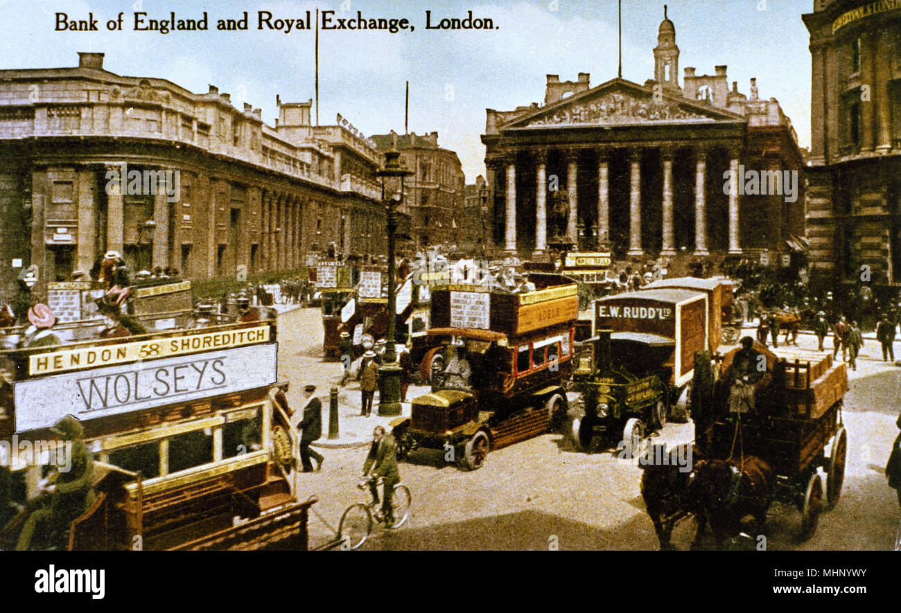 Banca di Inghilterra e la Royal Exchange, Londra Foto Stock