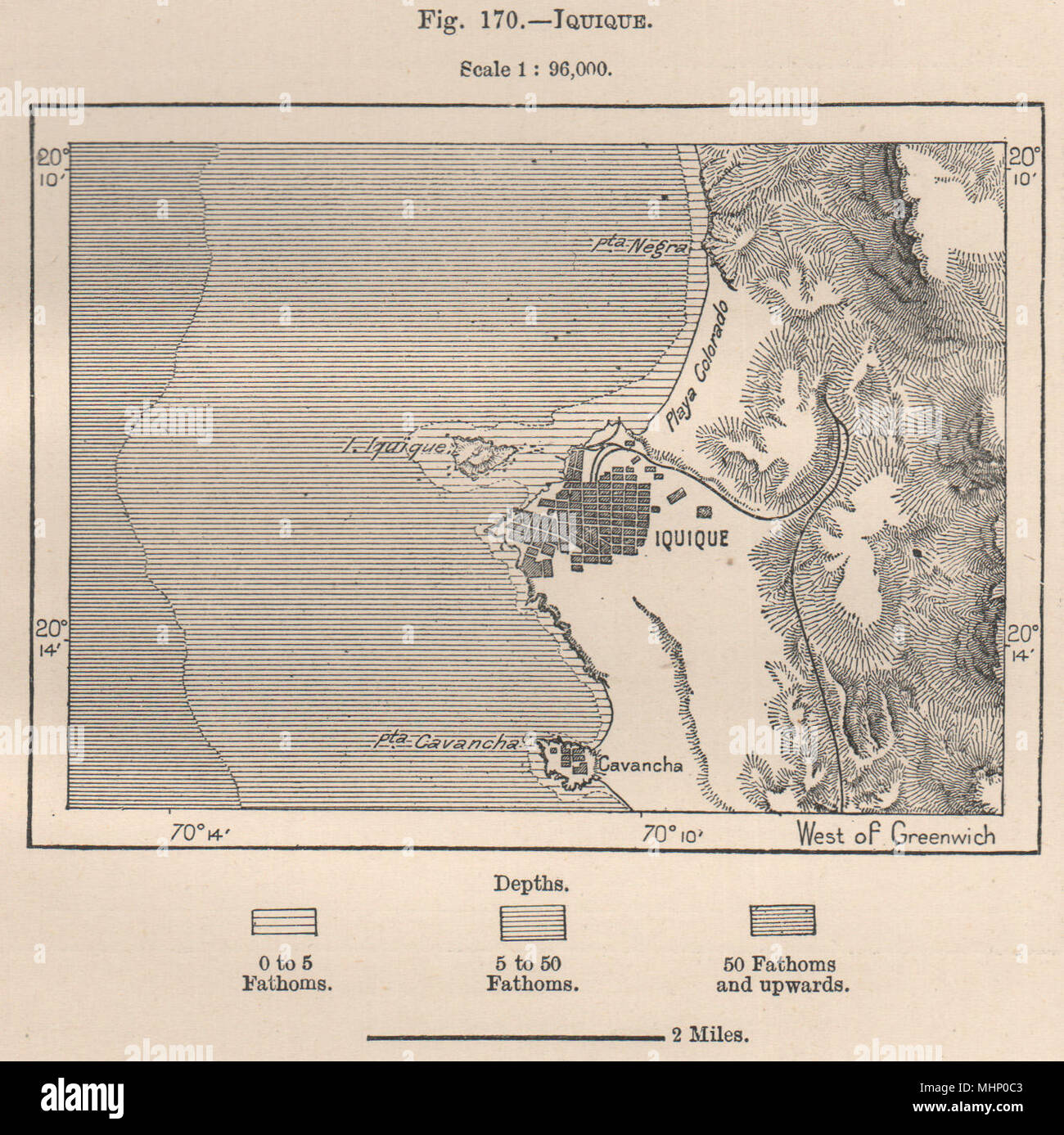 Iquique. Il Cile 1885 antica vintage map piano grafico Foto Stock