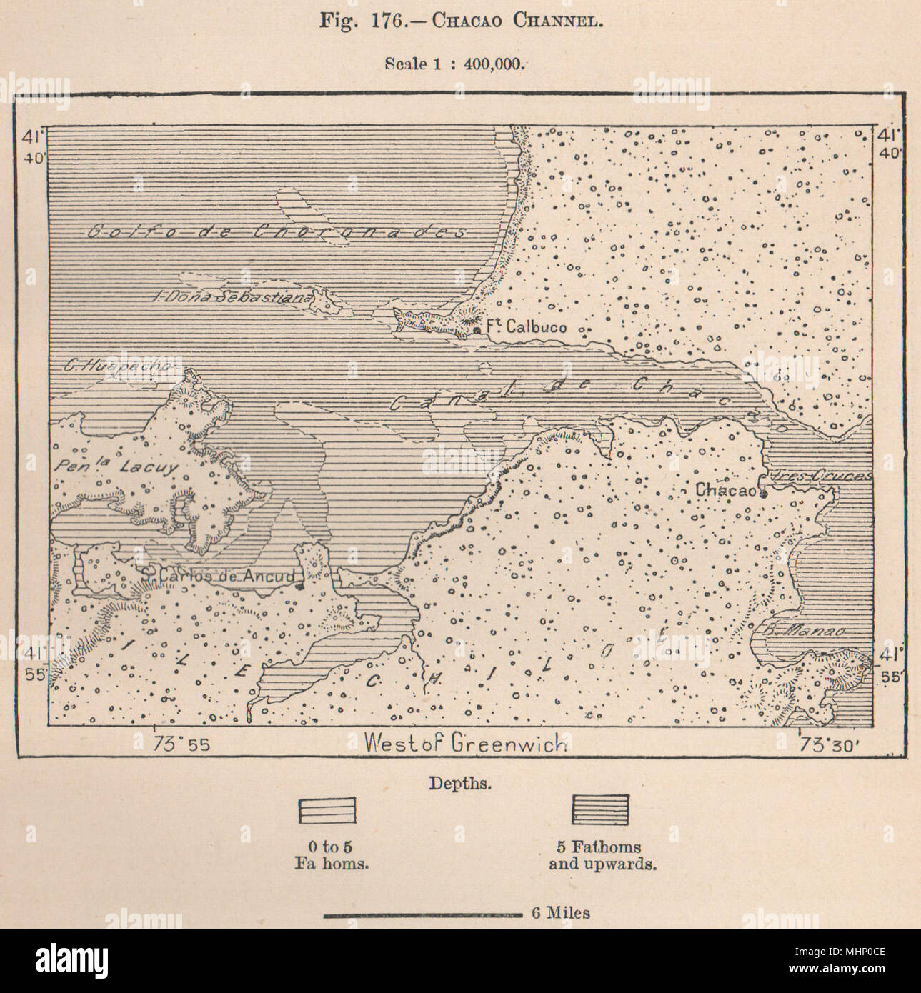 Canale di Chacao. Il Cile. Isla de Chiloé 1885 antica vintage map piano grafico Foto Stock