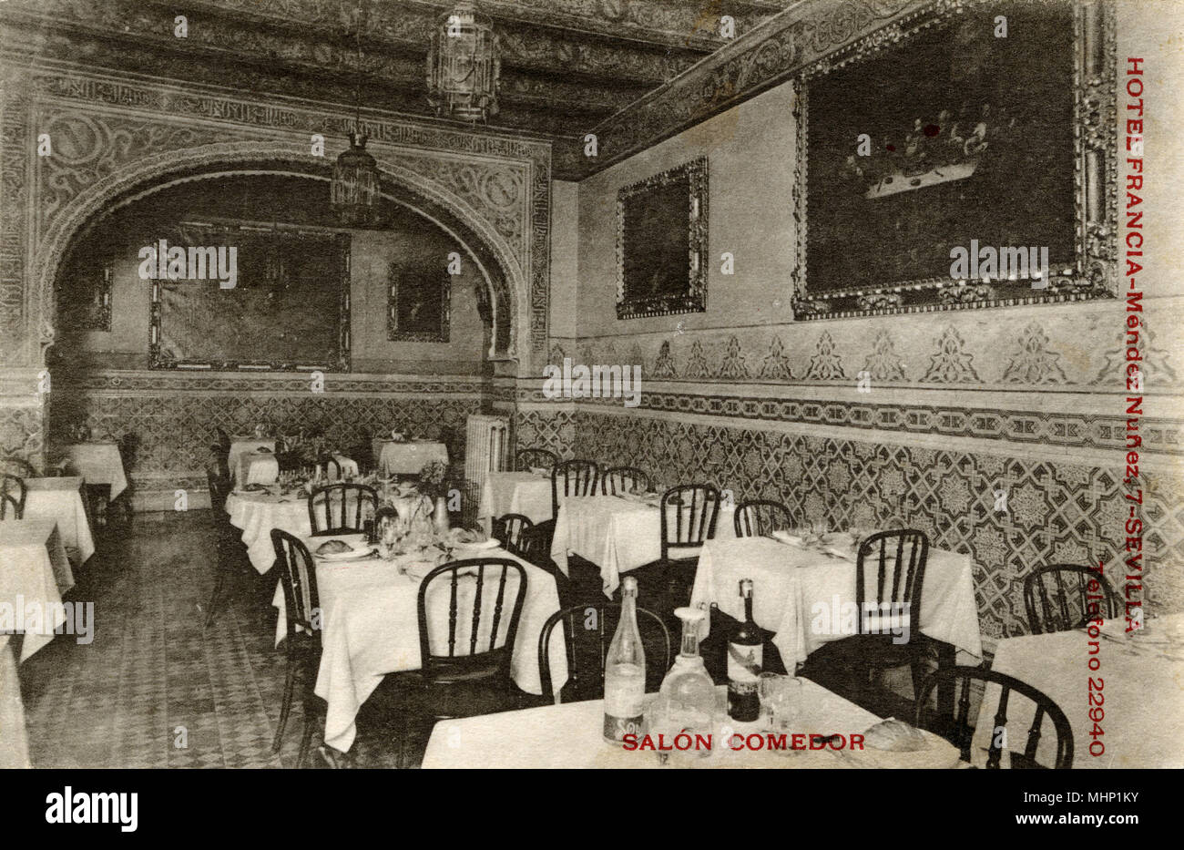 Sala da pranzo, Hotel Francia, Siviglia, Spagna Foto Stock