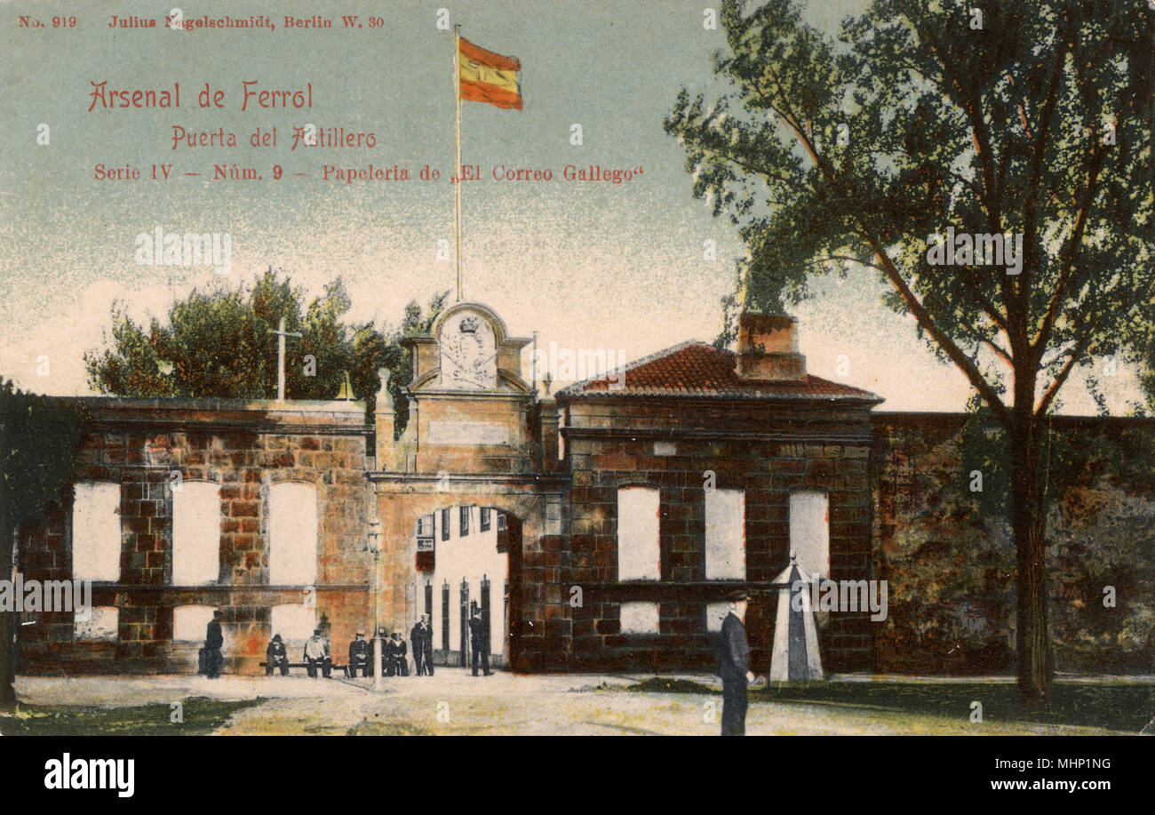 Porta del cantiere navale, Arsenal, Ferrol, Galizia, Spagna Foto Stock