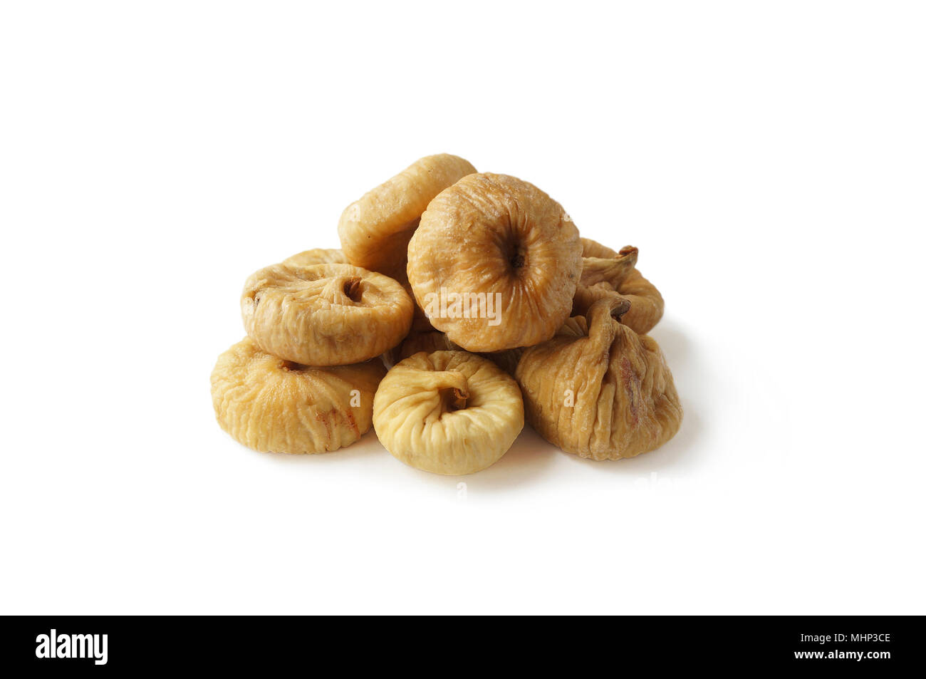 Le figure isolate su sfondo bianco. Frutta secca con copia spazio per il testo. Foto Stock