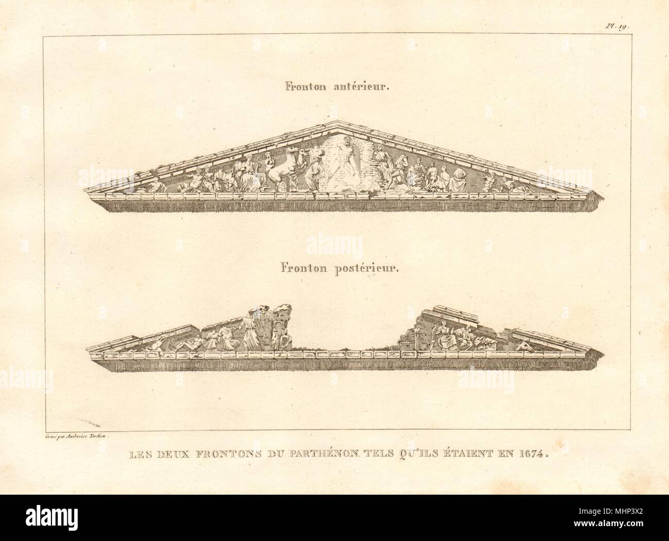 Atene. PARTHENON frontoni. 'Les deux frontons…' come erano nel 1674 1832 Foto Stock