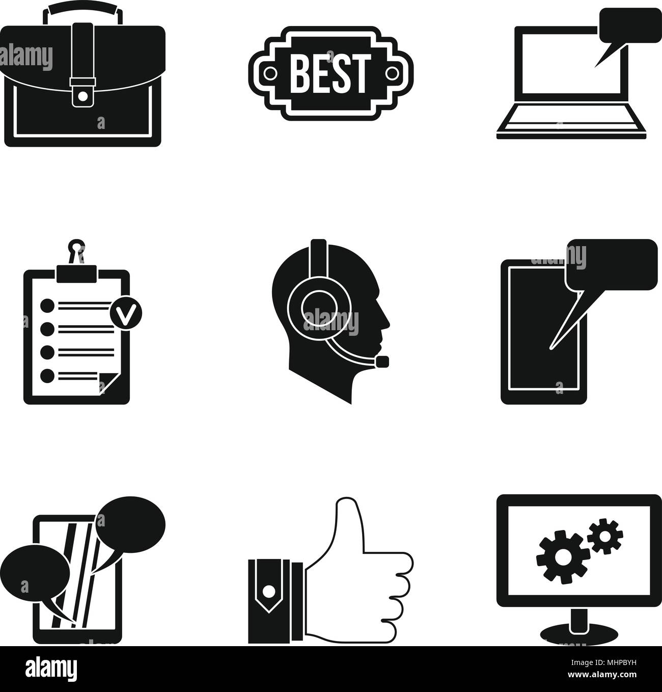 Computer di lavoro set di icone, stile semplice Illustrazione Vettoriale