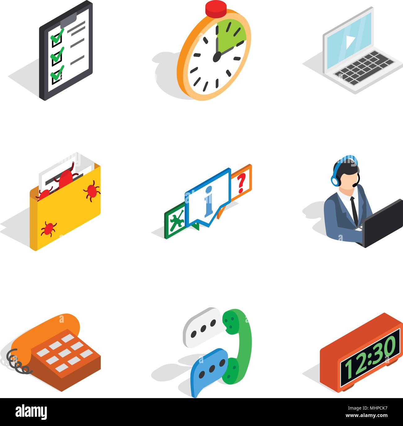 Impostazione server set di icone, stile isometrico Illustrazione Vettoriale