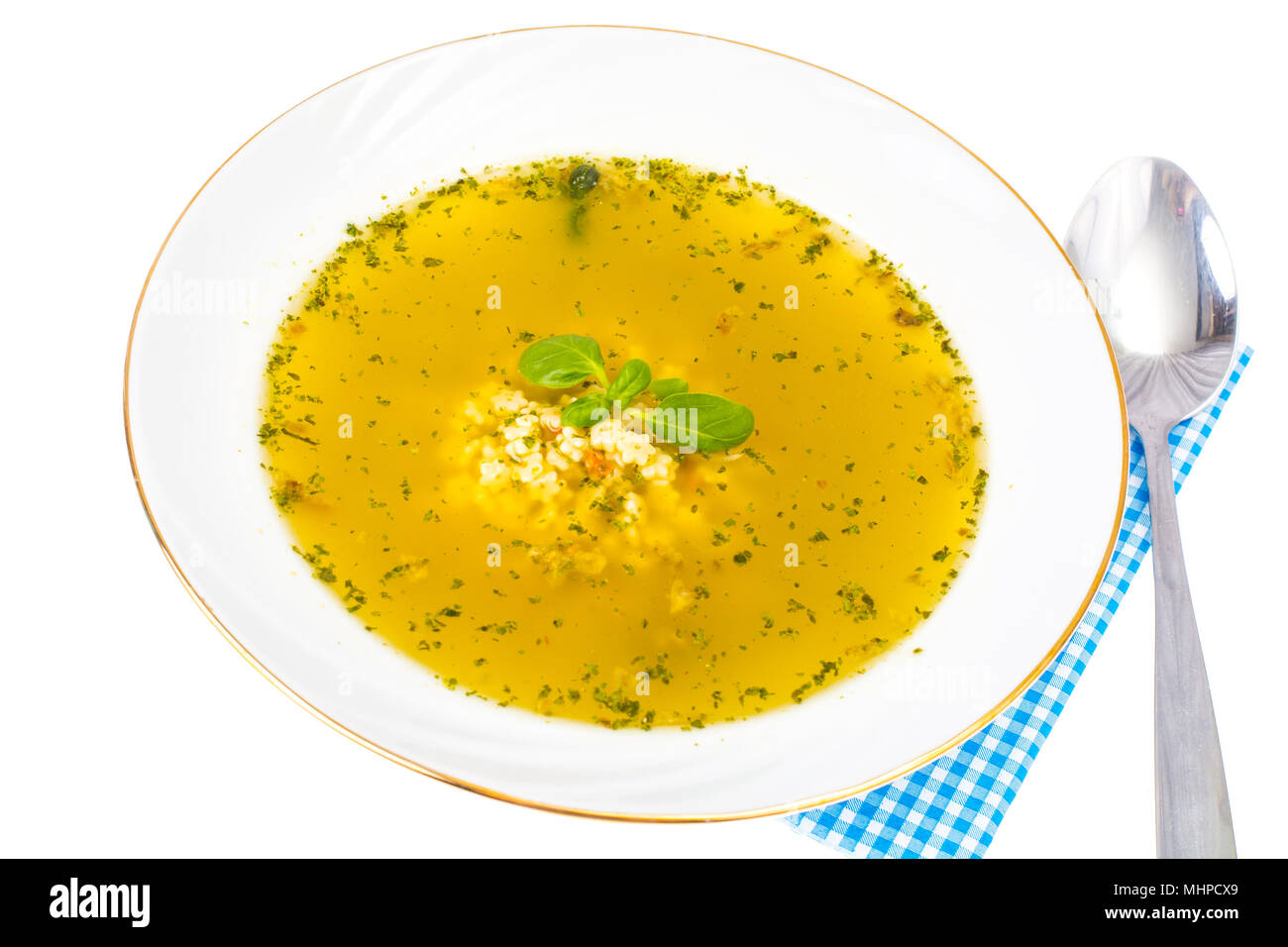 Alimenti per bambini. Zuppa di pollo con la pasta. Foto Studio Foto Stock