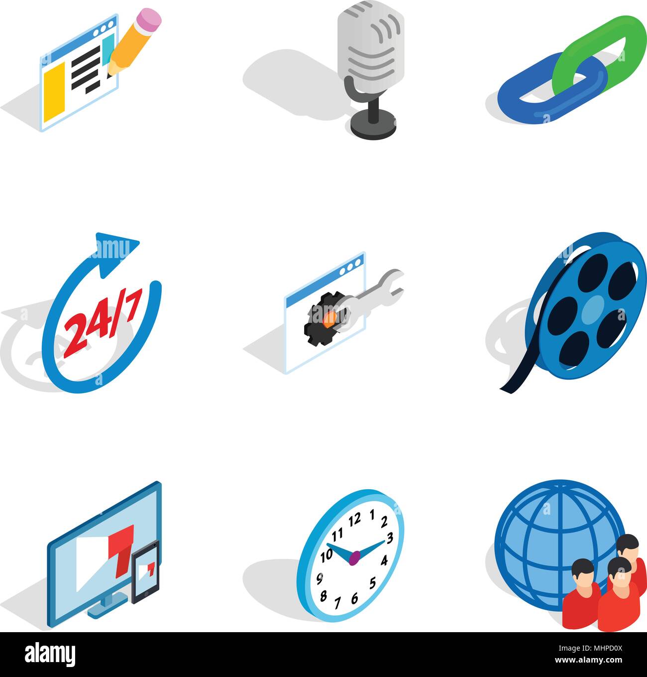 Installare il set di icone di stile isometrico Illustrazione Vettoriale