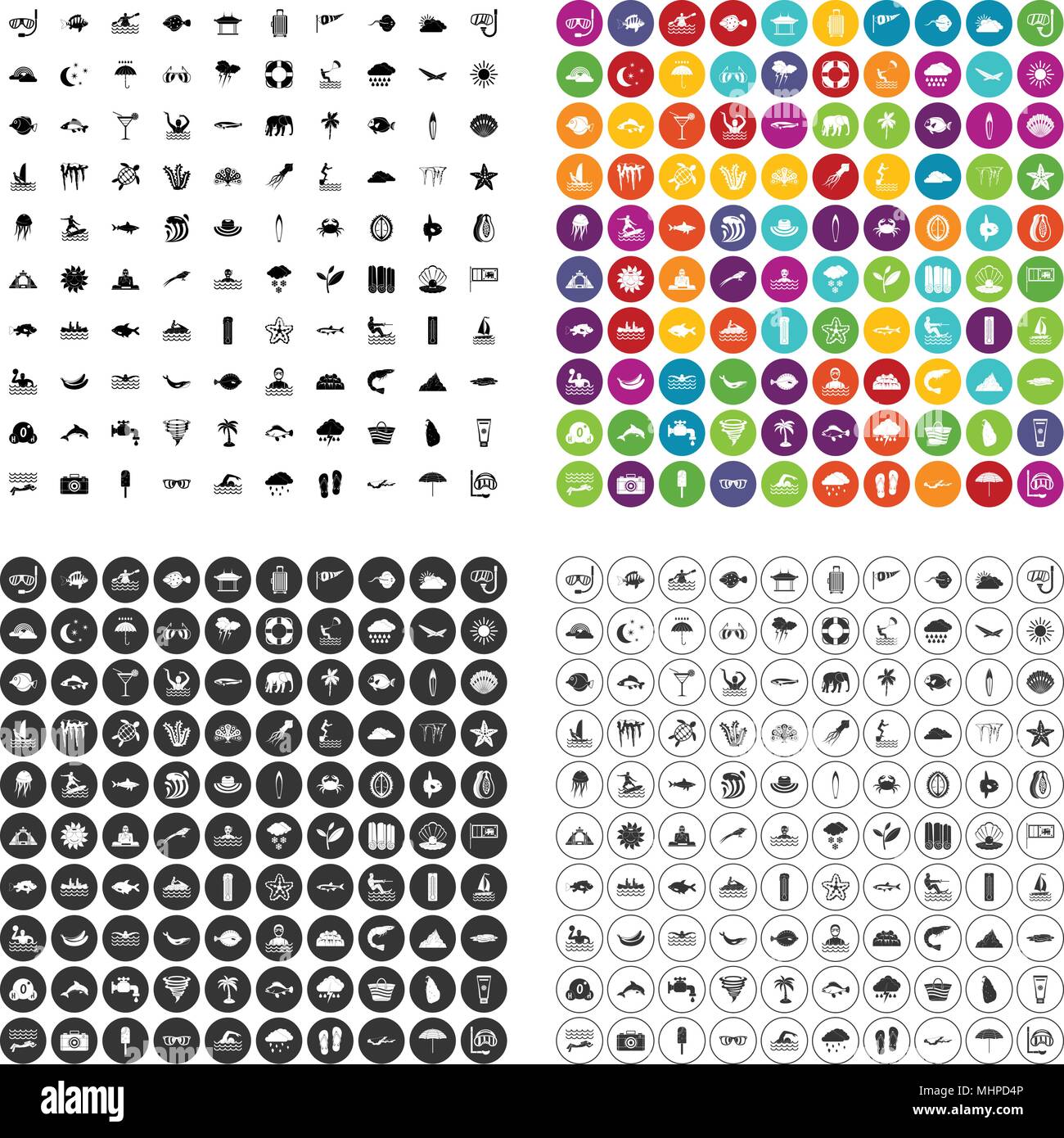 100 diving set di icone variante del vettore Illustrazione Vettoriale