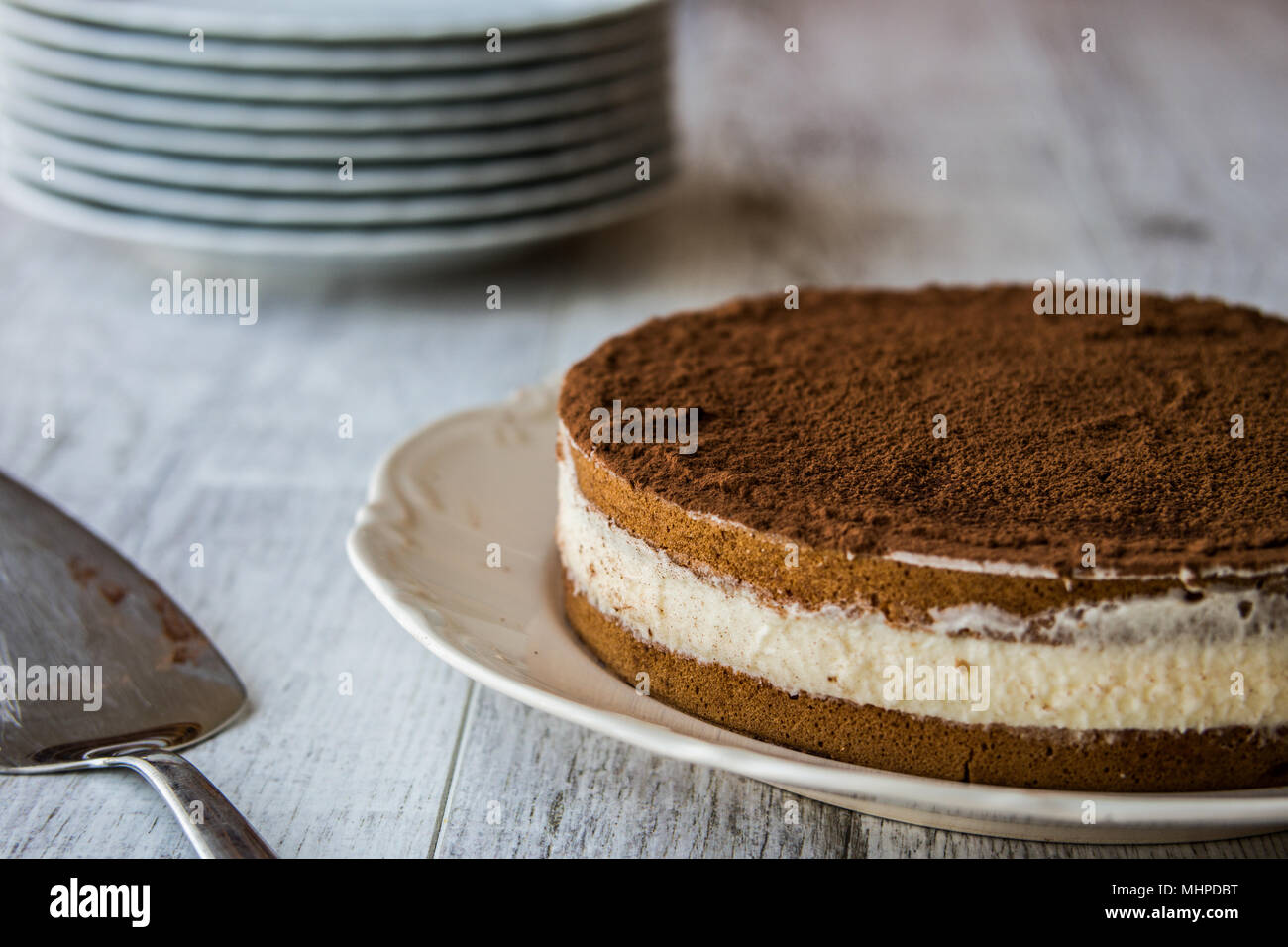 Il tiramisù è un famoso caffè aromatizzato con dolce italiano Foto Stock