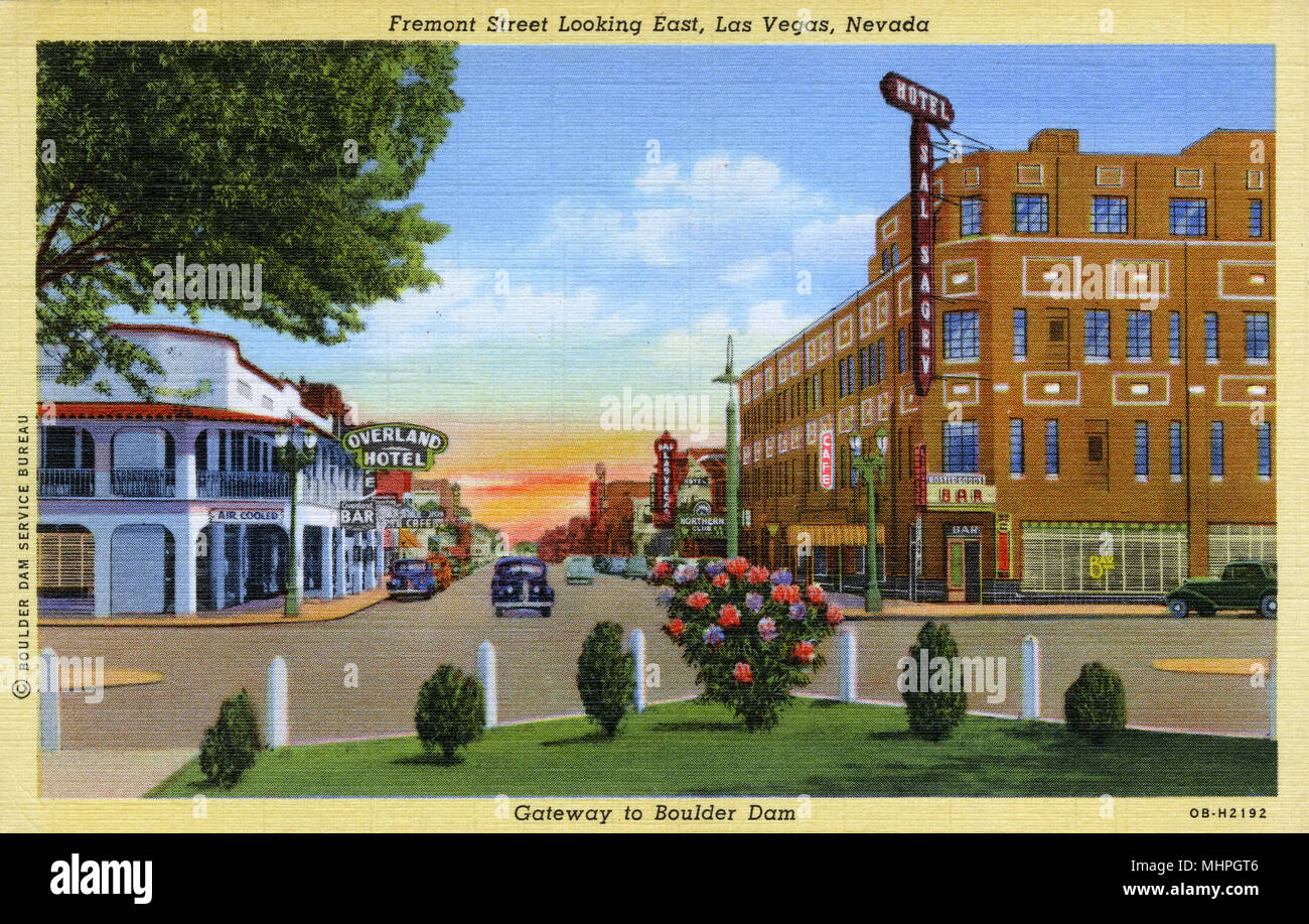 Fremont Street (guardando ad est), Las Vegas, Nevada, Stati Uniti d'America, con il Sal Sagev Hotel sulla destra. Data: 1940 Foto Stock