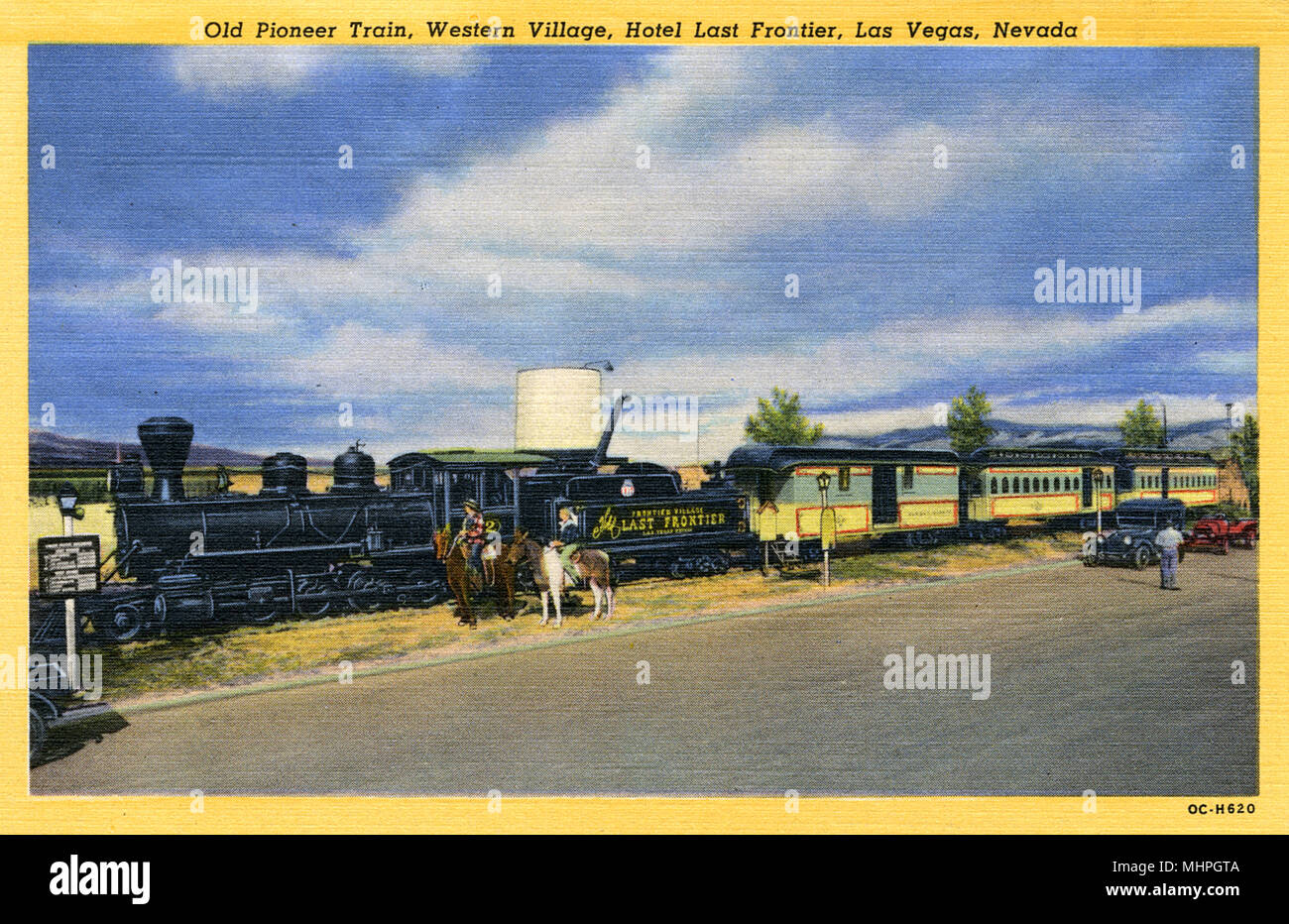Il vecchio treno di Pioneer, Western Village, Hotel ultima frontiera, Las Vegas, Nevada, USA. Data: circa 1940s Foto Stock