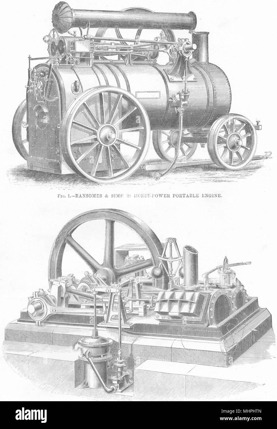Il vapore- motore. Ransomes Sims 20 HP portatile; 2 maggio- bombola orizzontale 1880 Foto Stock