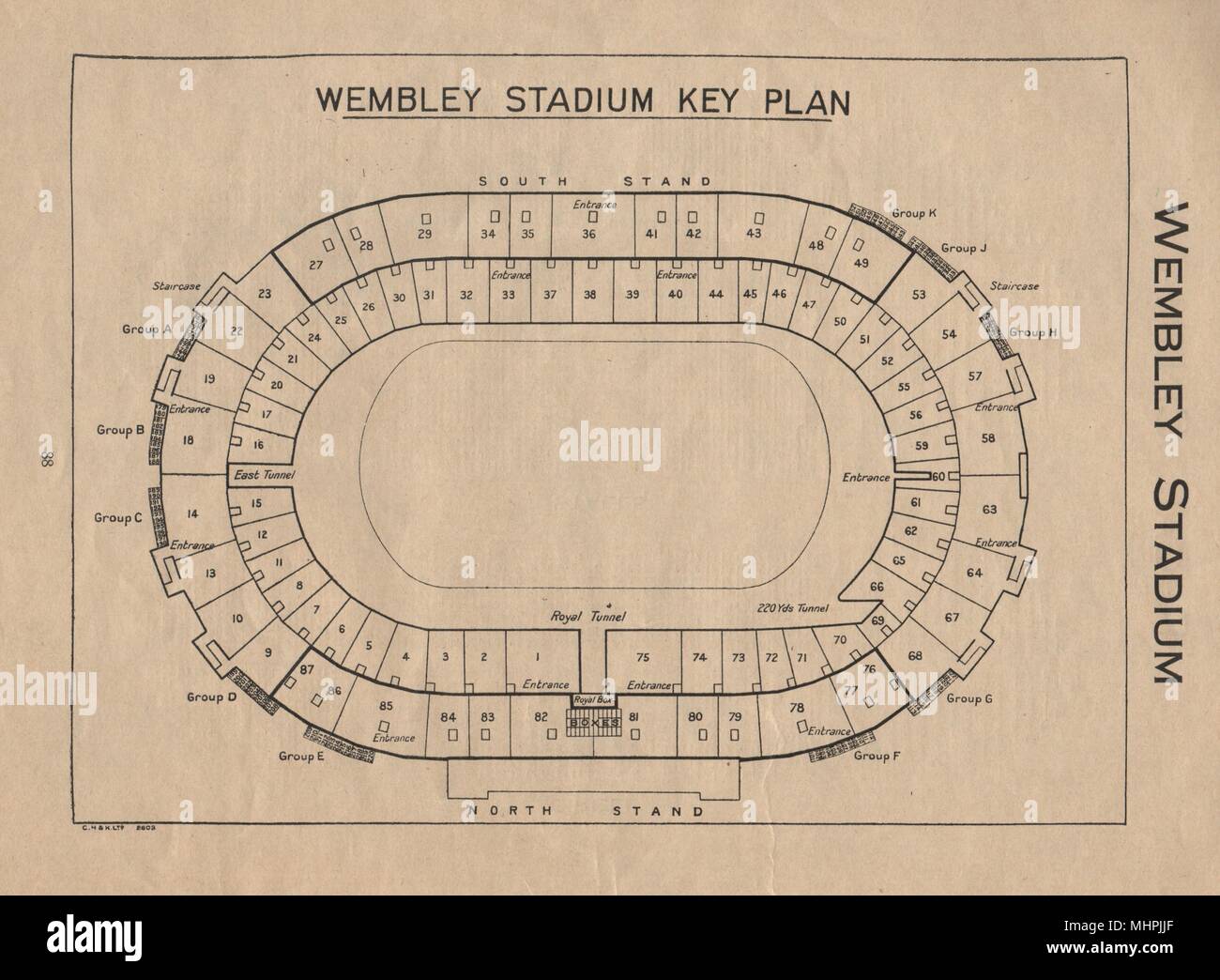Lo stadio di Wembley. Vintage piano salotto. Londra. Stadio di Calcio 1936 antica stampa Foto Stock