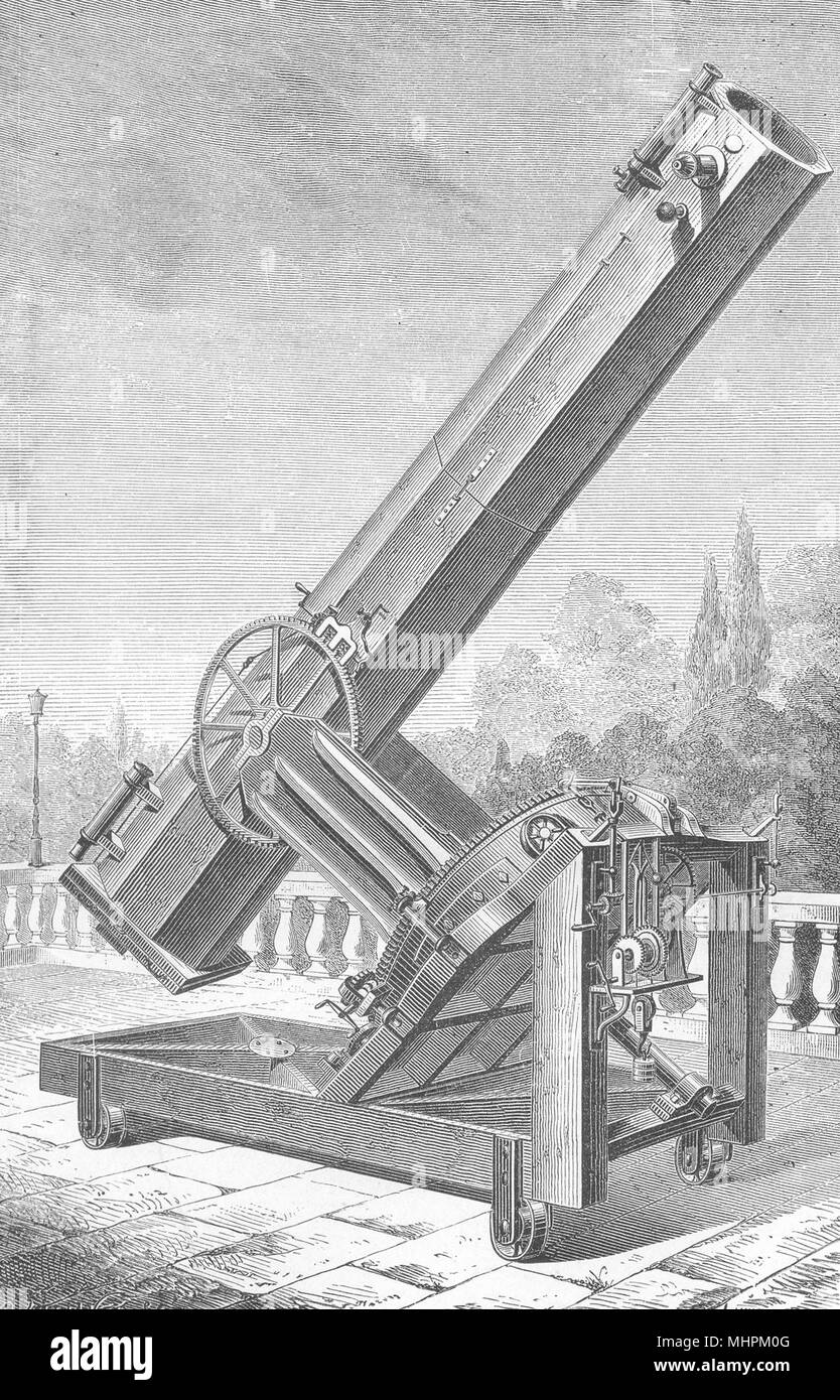 Astronomia. Telescopio a specchio; (Foucault) osservatorio, Marsiglia 1877 antica stampa Foto Stock