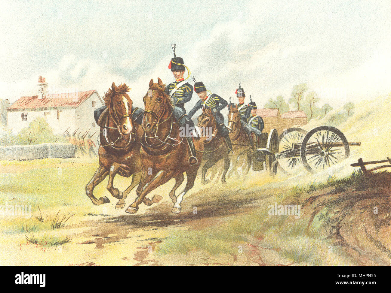 Esercito britannico uniformi. Il Royal Horse Reggimento di Artiglieria 1890 antica stampa Foto Stock