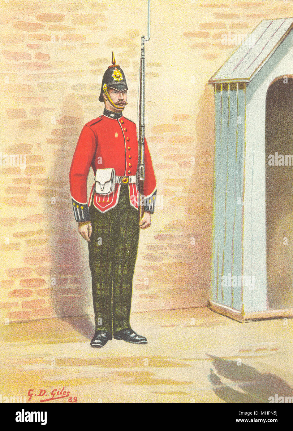 Esercito britannico uniformi. Il XXV - re della propria Scottish Borderers reggimento 1890 Foto Stock