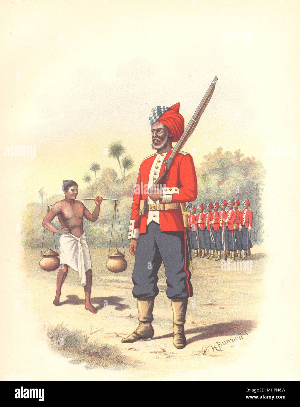 BRITISH esercito indiano uniformi. La 1a Madras (Chennai) Pionieri reggimento 1890 Foto Stock