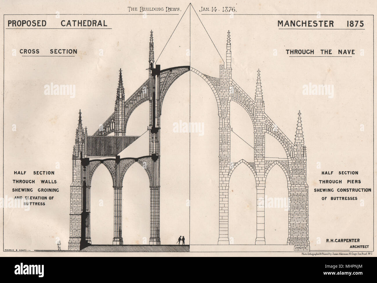 Proposta di cattedrale, Manchester 1875; R.H. Carpenter, architetto 1876 antica stampa Foto Stock