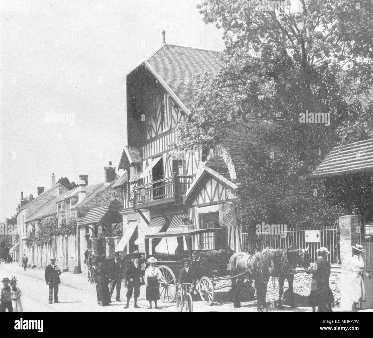 SEINE-et-Marne. La grande rue à Barbizon. Piccola. 1902 antica stampa Foto Stock