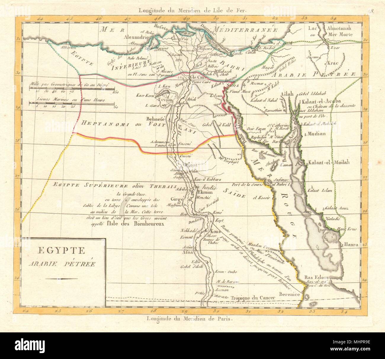 "Egypte Arabie Pétrée' da Lamarche. Il Cairo Mar Rosso saudita Petraea c1795 mappa vecchia Foto Stock