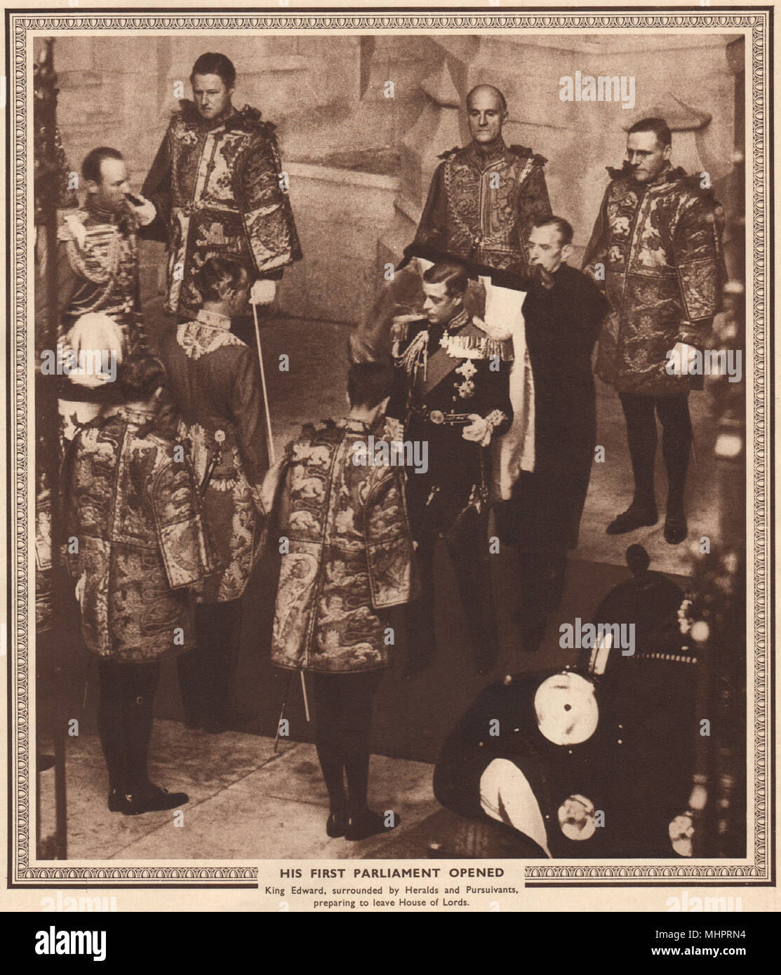 Il re Edoardo VIII. Apre il suo primo parlamento. House of Lords 1937 antica stampa Foto Stock