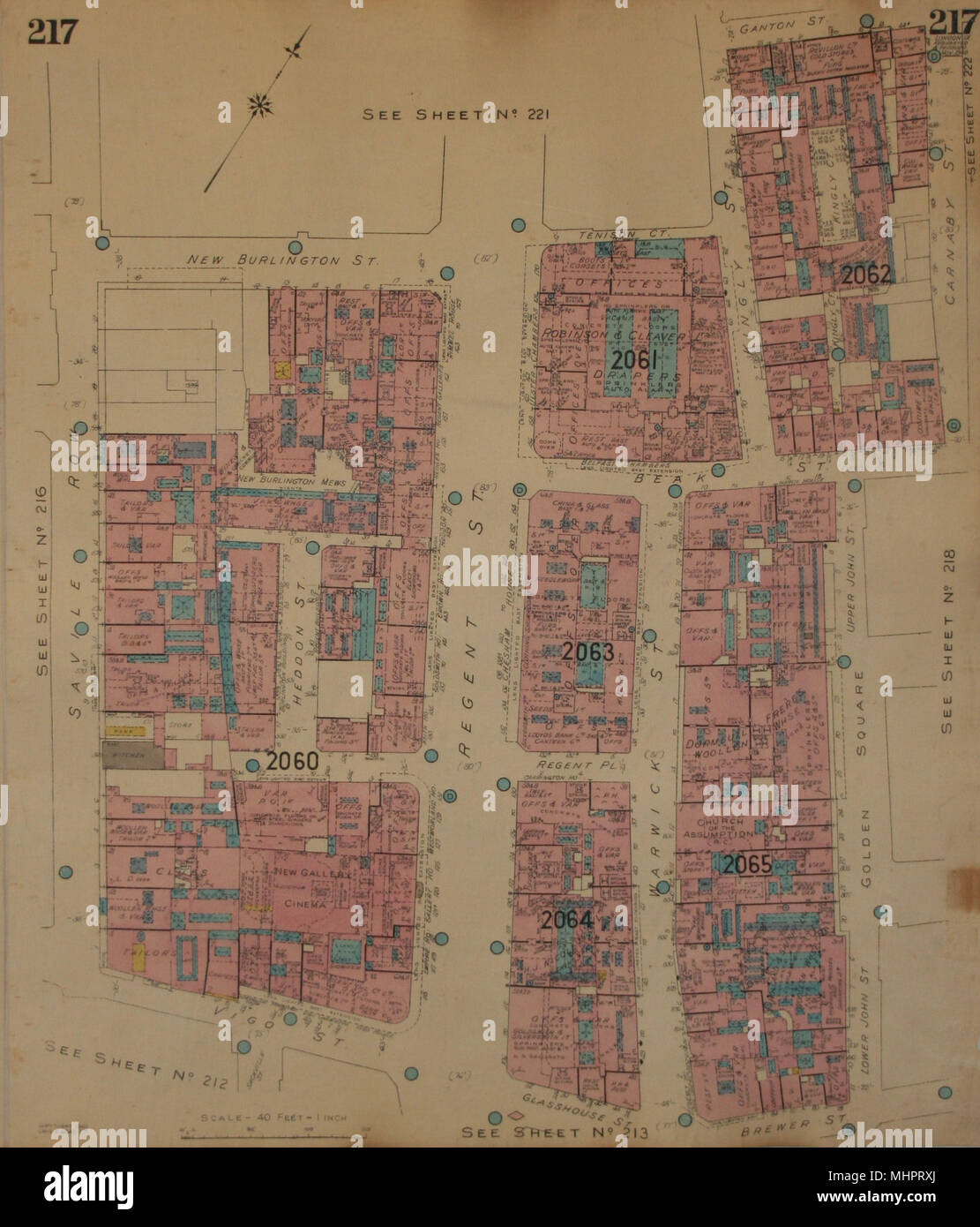 Pungolo mappa.W1.Regent Vigo Warwick becco regale Carnaby Heddon St Savile Row 1948 Foto Stock