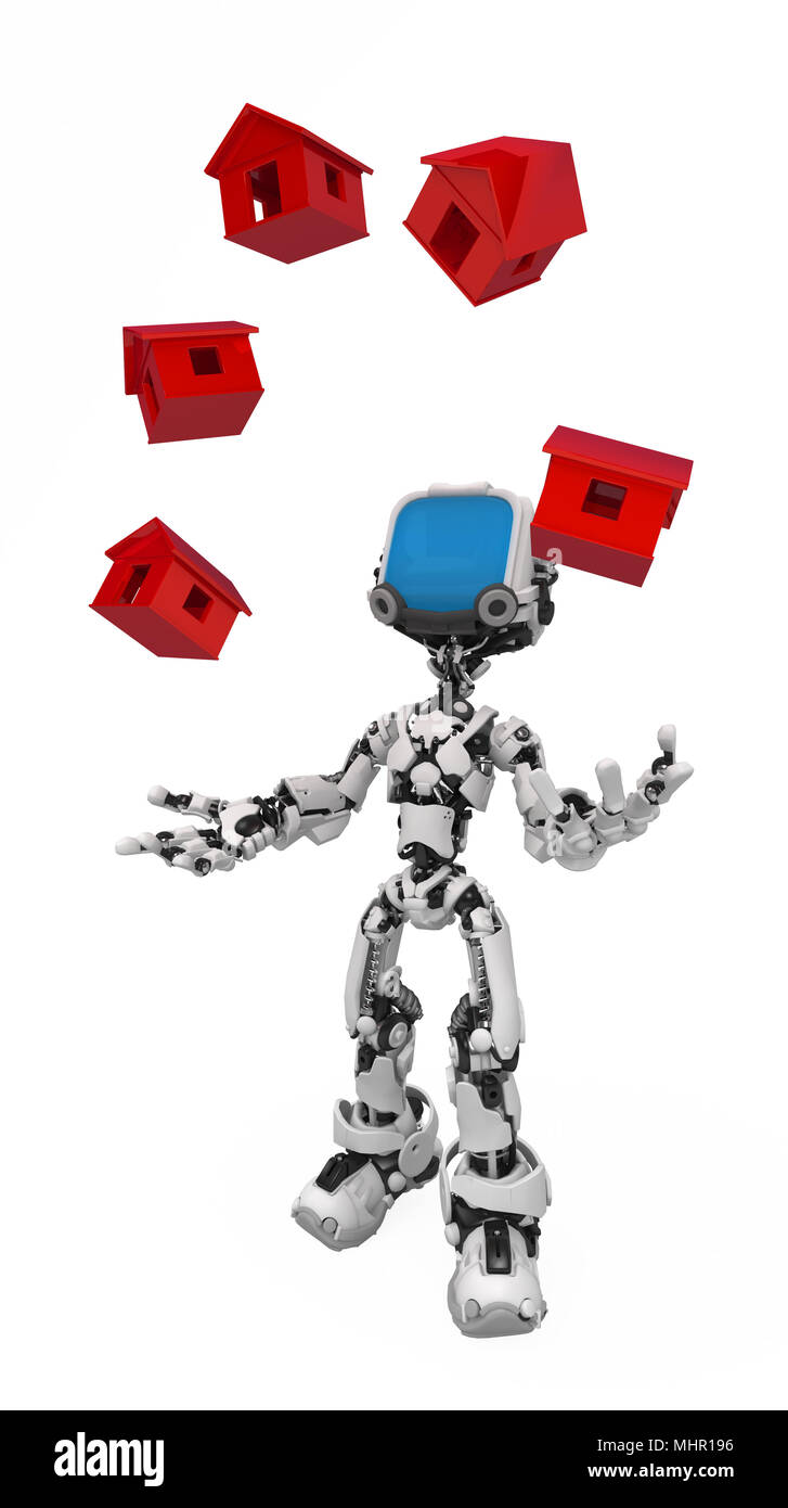 Piccolo 3d figura robotica, su bianco, isolato Foto Stock