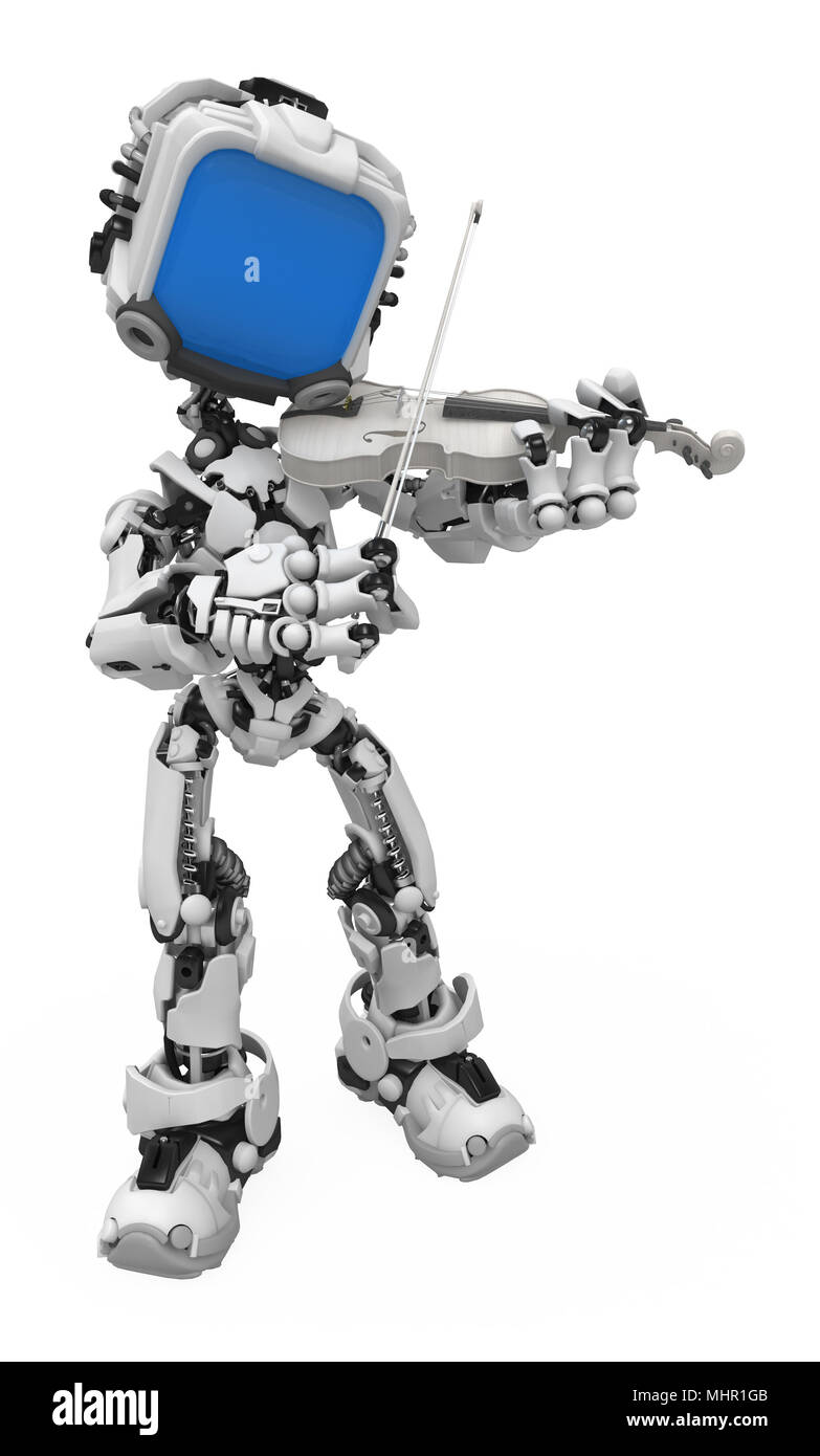 Piccolo 3d figura robotica, su bianco, isolato Foto Stock