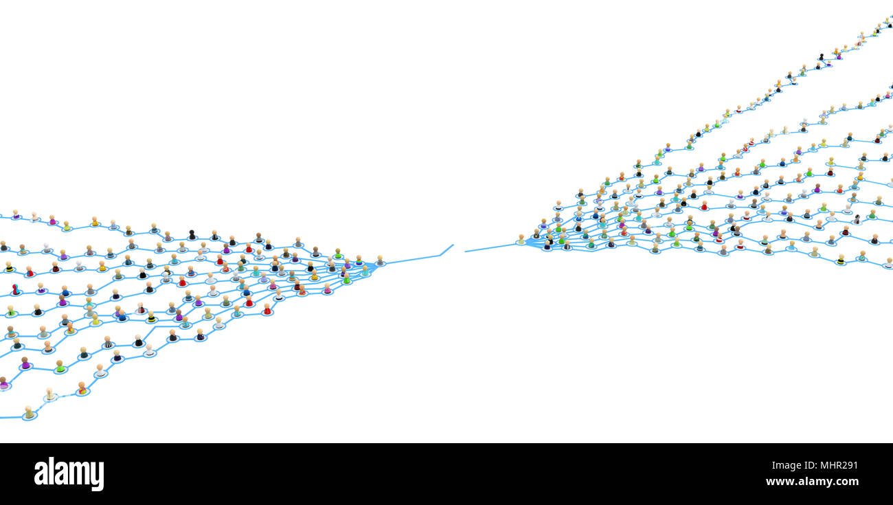 La Folla di simbolico di piccole dimensioni 3d figure collegate mediante linee Foto Stock