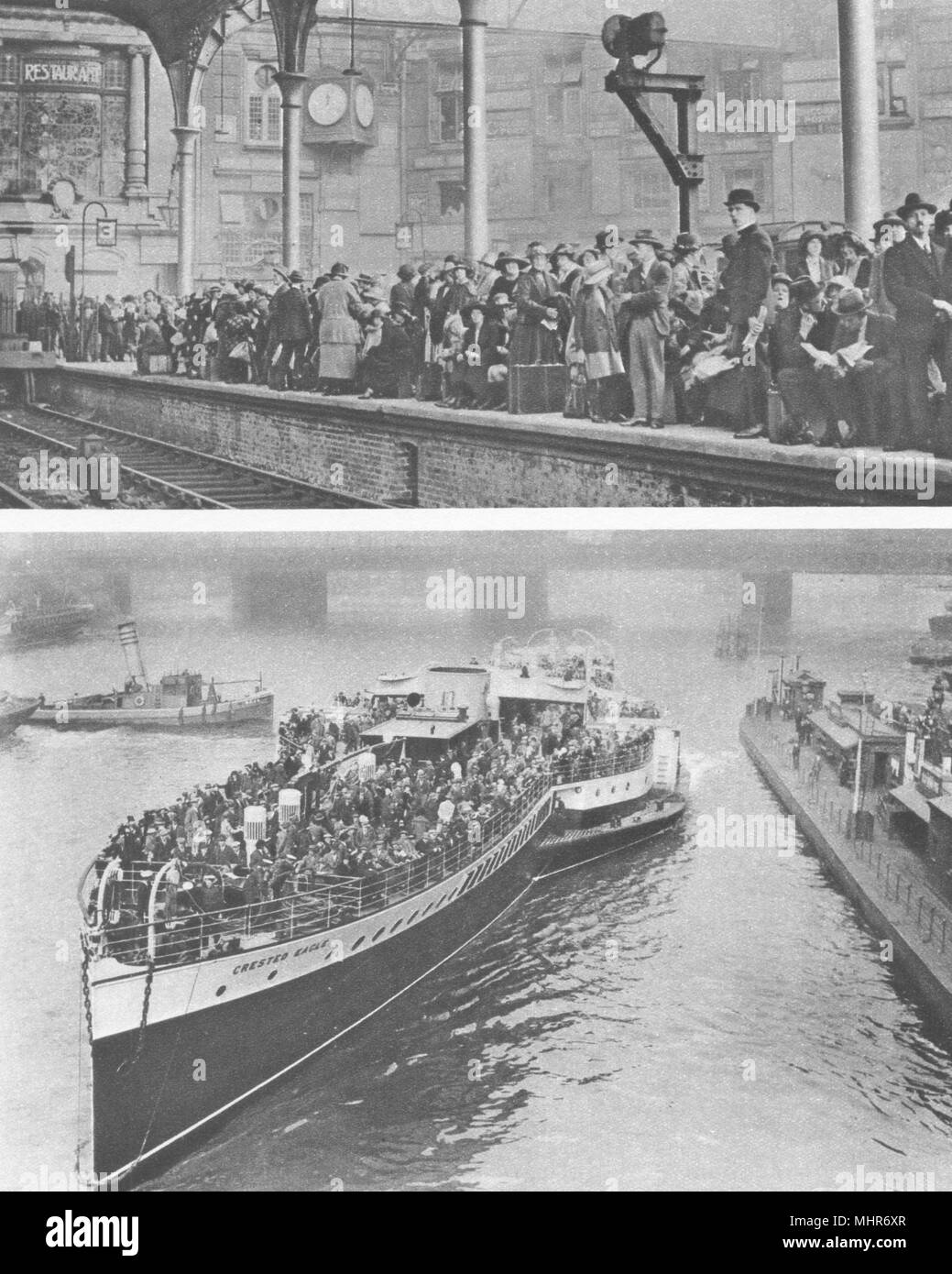 Londra. Londra folle lasciare per Margate in treno e battelli a vapore stampa 1926 Foto Stock