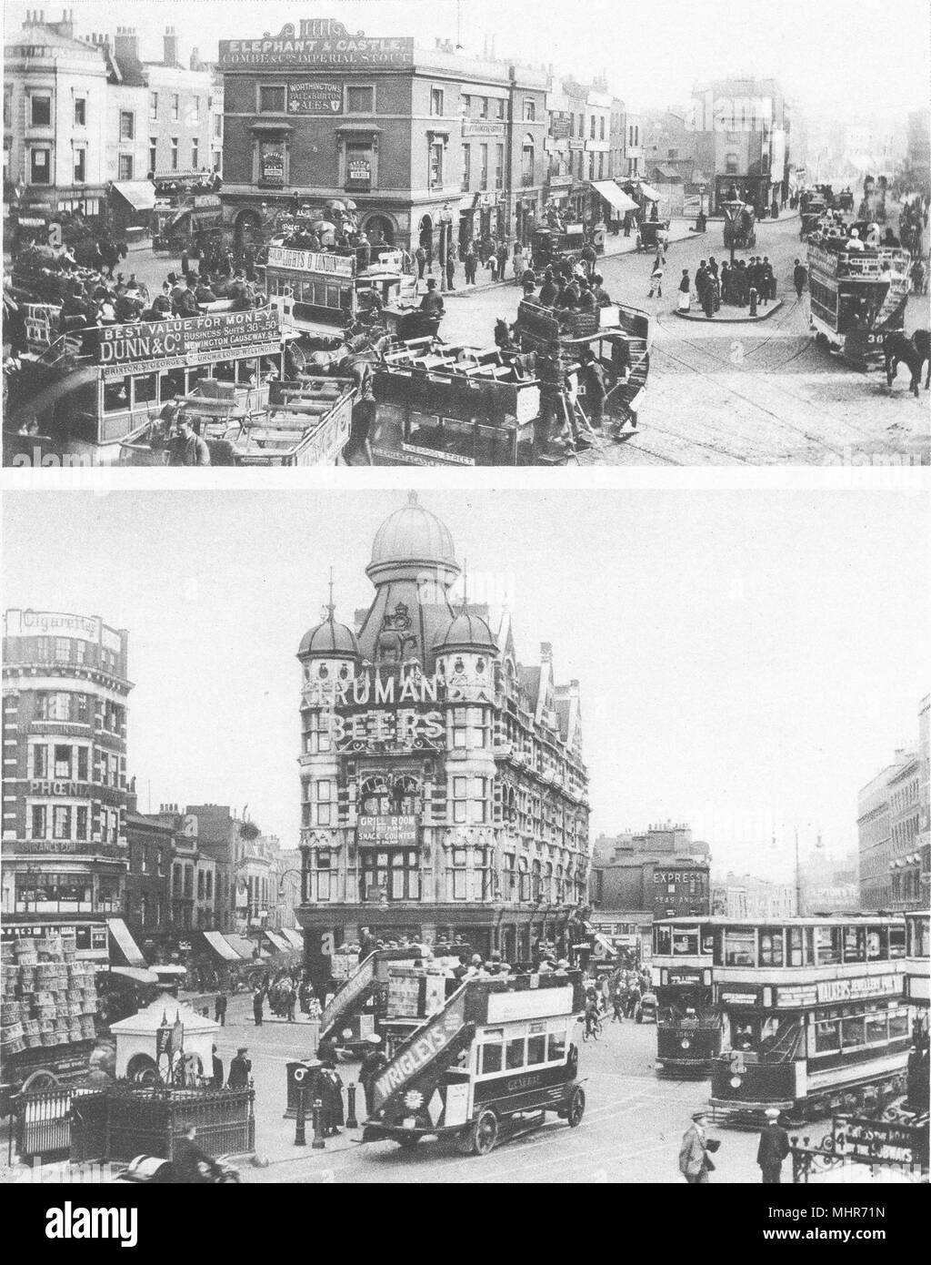 ELEPHANT E CASTLE. Nei secoli del Horse-Tram & Motor-bus stampa 1926 Foto Stock