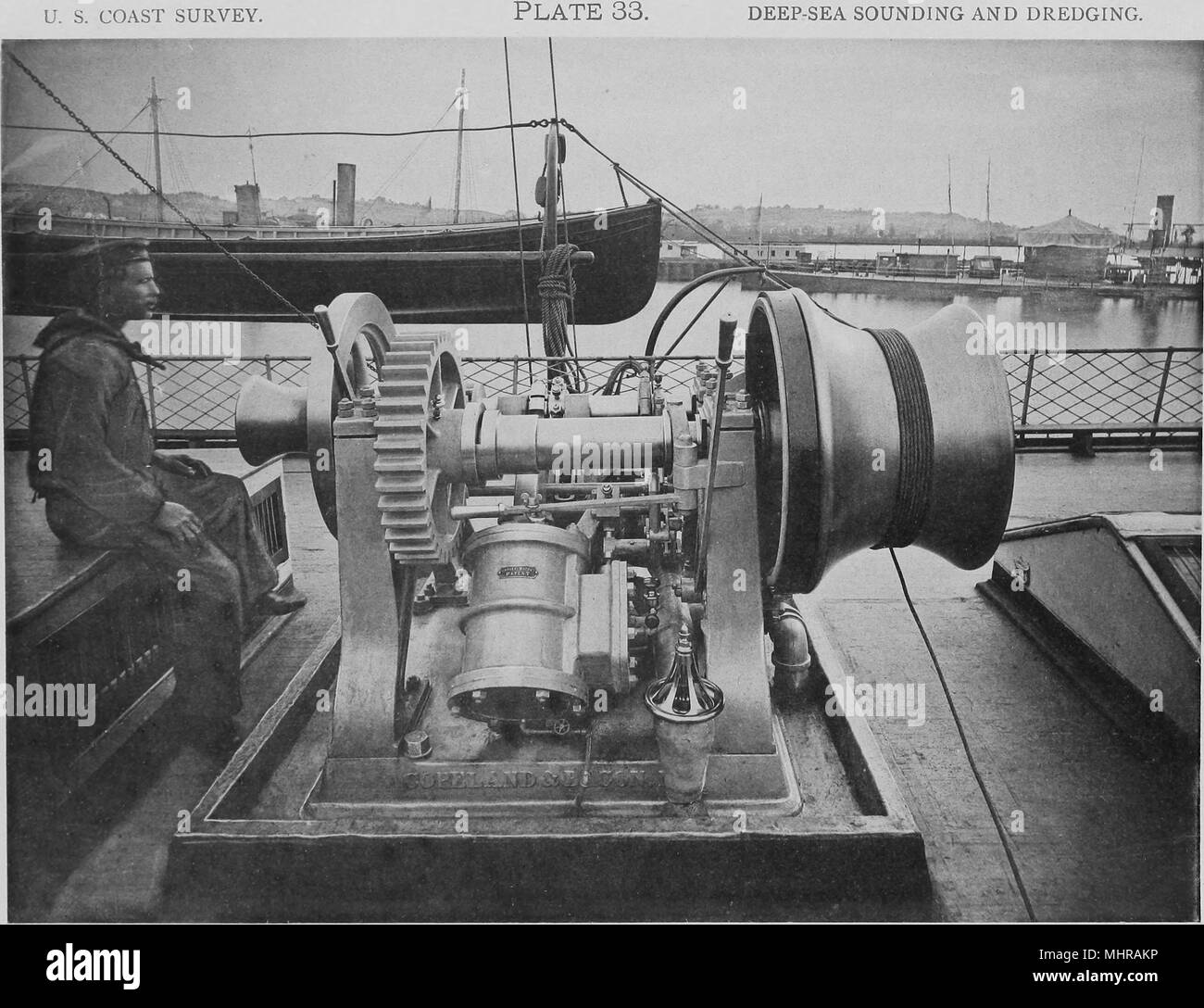 Helioprint di attrezzature di sollevamento a bordo di un peschereccio di dragaggio, 1880. La cortesia Internet Archive. () Foto Stock