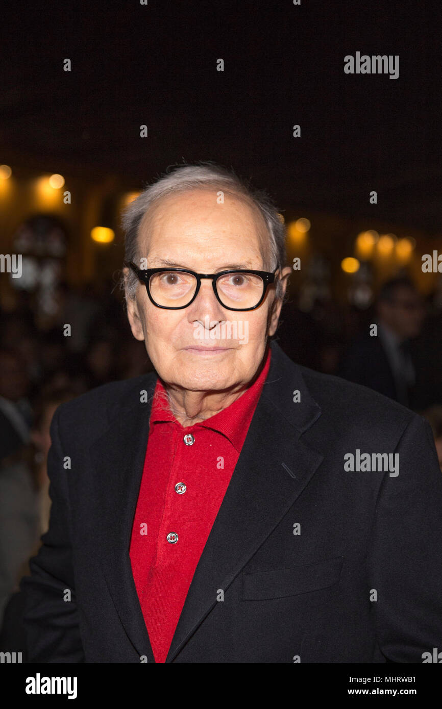 Roma, Italia. Il 3 maggio 2018. Ennio Morricone assiste TARIFFA CINEMA - 1ª Settimana del Cinema italiano nel mondo - a studi di Cinecittà Roma Credito: Paolo Pirrocco/Alamy Live News Foto Stock