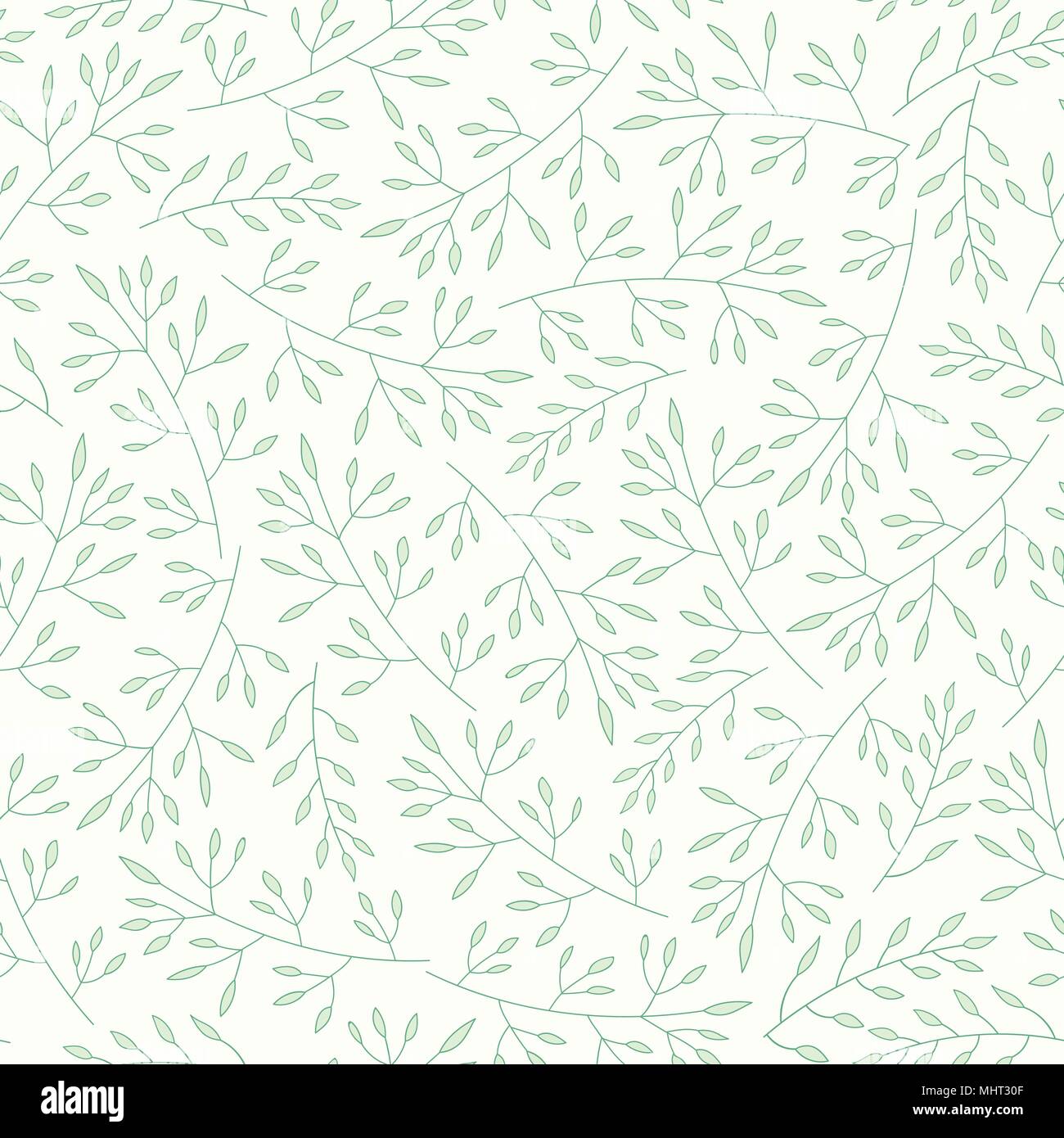 Vettore seamless floral pattern con rami e foglie. Disegnato a mano sullo sfondo della molla con le piante. Illustrazione Vettoriale
