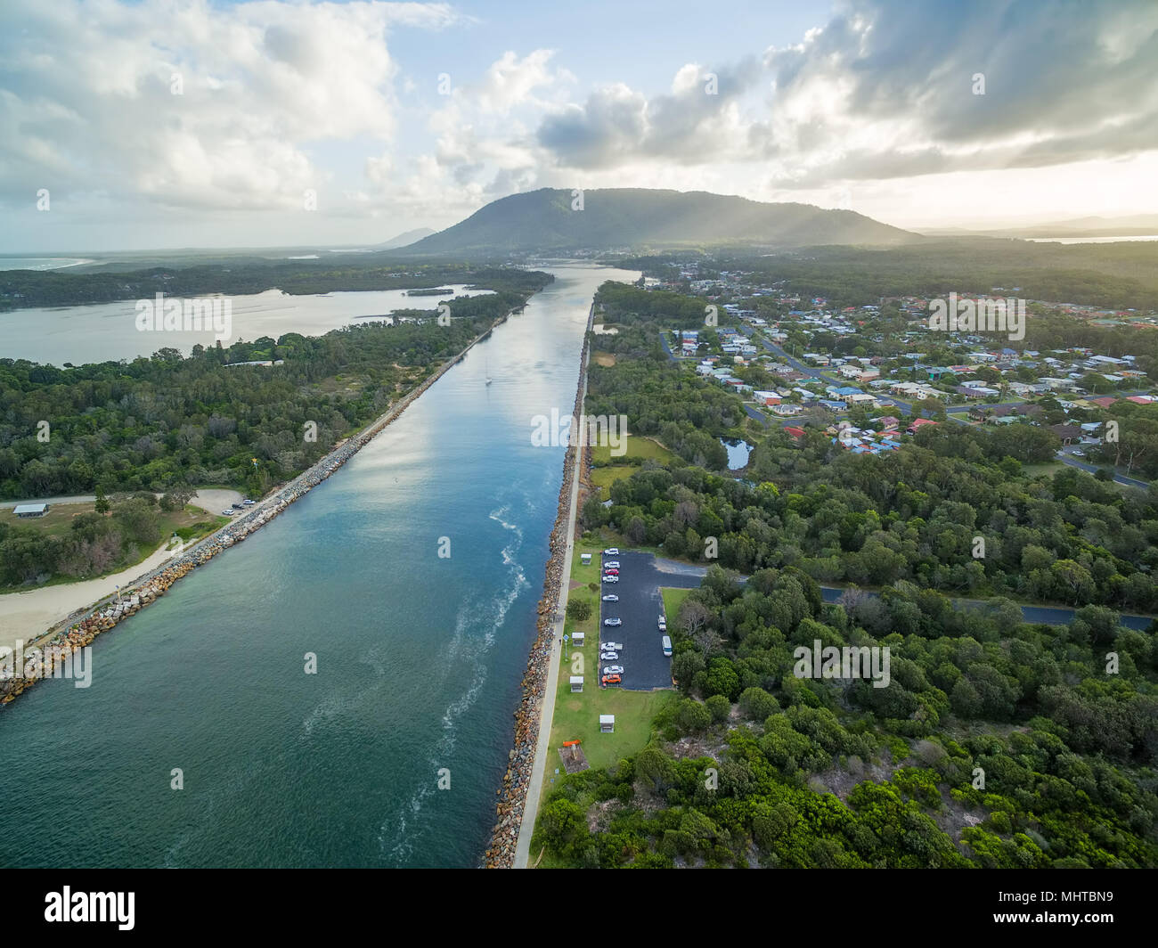 Vista aerea del North Haven e Camden Haven ingresso. Nuovo Galles del Sud, Australia Foto Stock