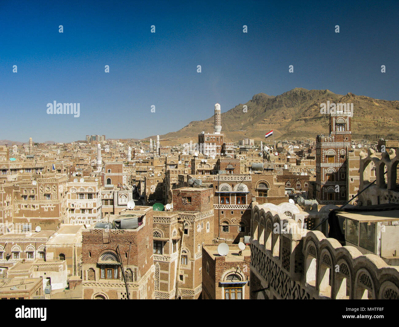 Vista aerea di Sanaa città vecchia, Yemen Foto Stock