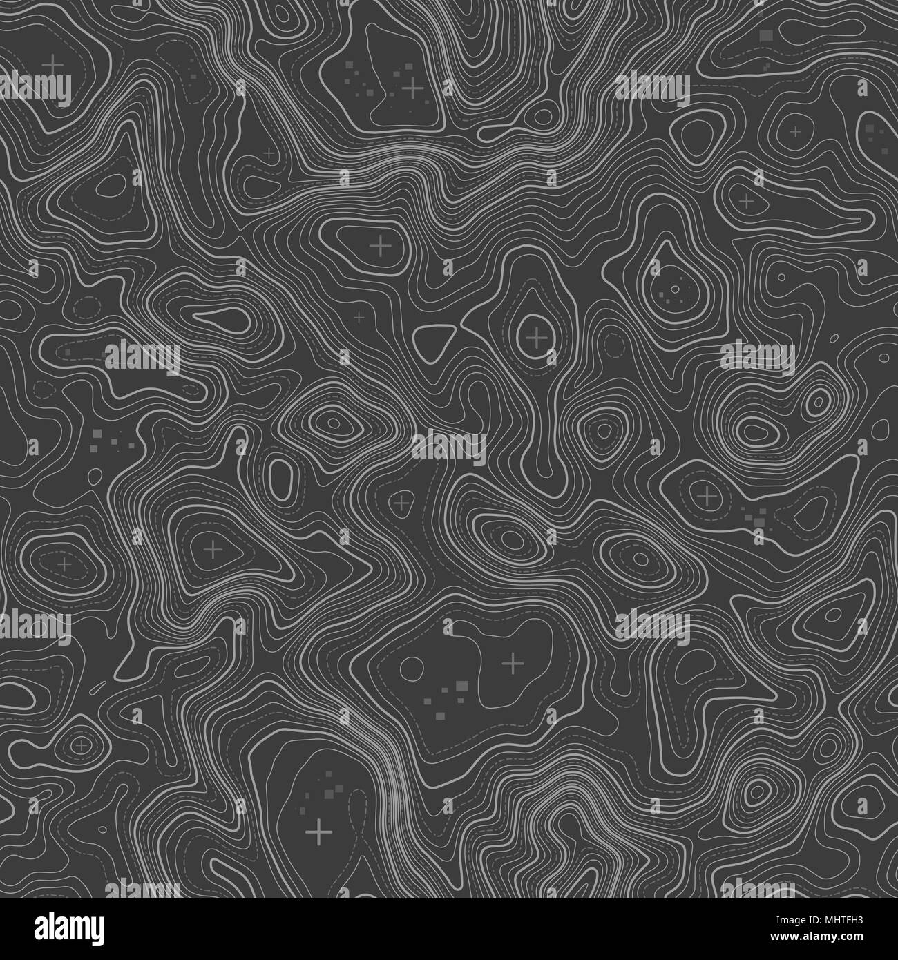 Modello senza giunture. Mappa topografica sfondo con spazio per la copia perfetta consistenza. Topografia della linea di contorno della mappa sfondo , griglia geografica . Percorso escursionistico di montagna sul terreno . Illustrazione Vettoriale