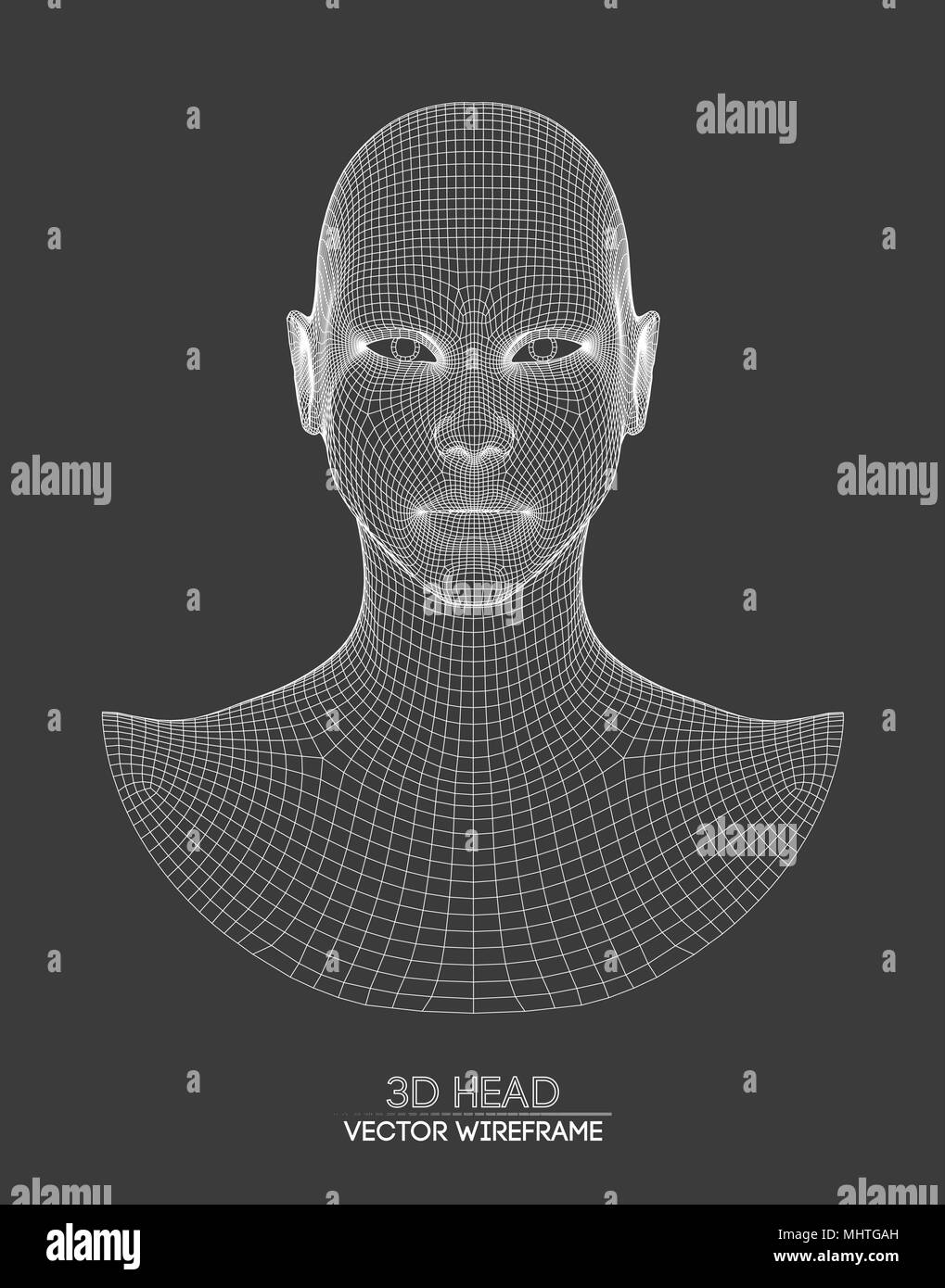 3d testa vettore wireframe. Disegno della testa wireframe modello 3d. Illustrazione Vettoriale. Illustrazione Vettoriale